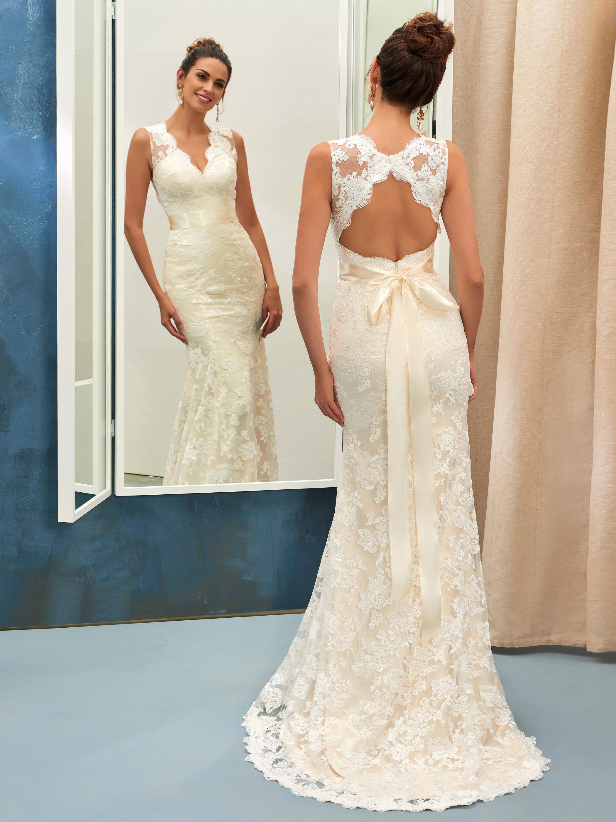 Ericdress Sashes Backless Lace Mermaid Wedding Dress