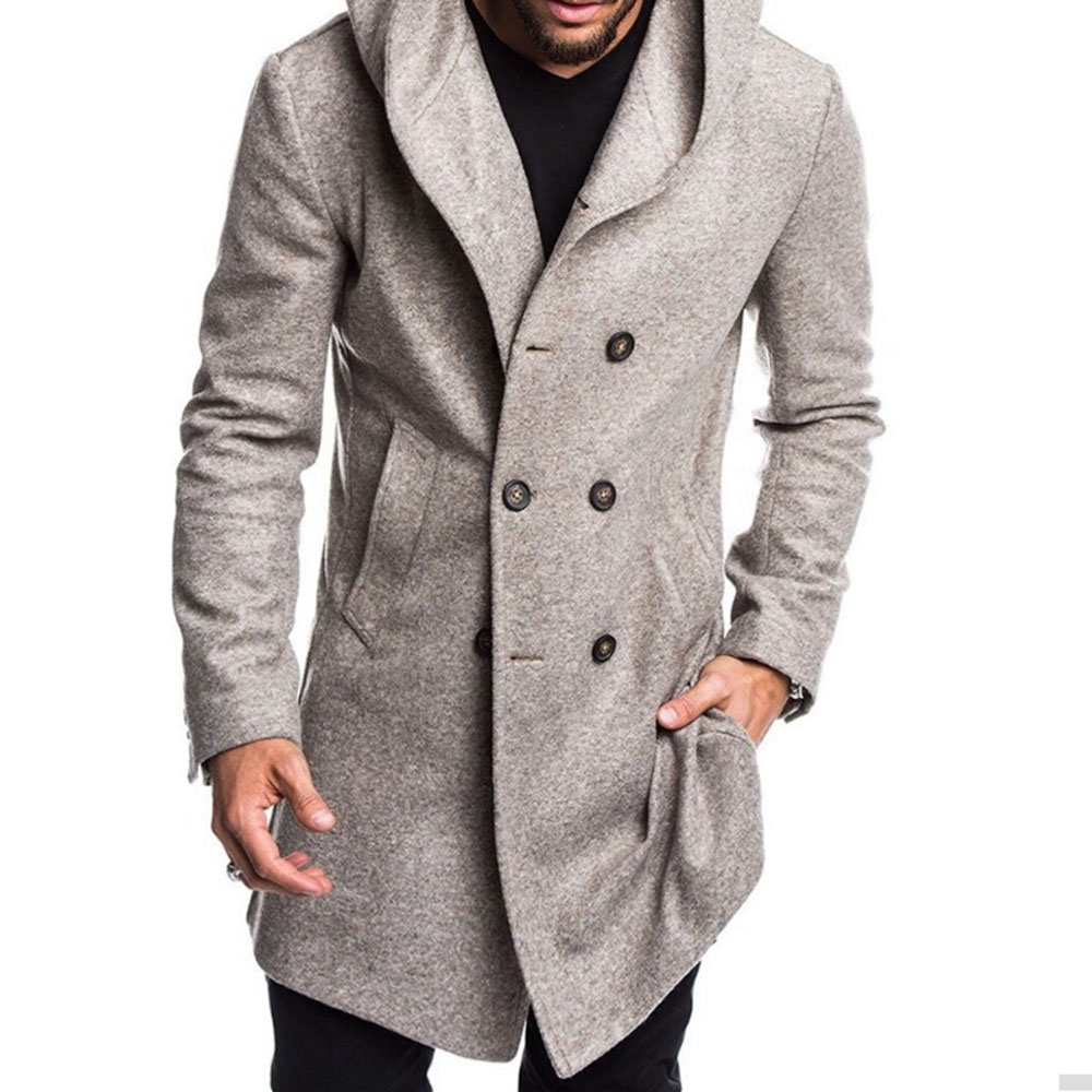 Ericdress Button Plain Hooded Double-Breasted European Men's Coat