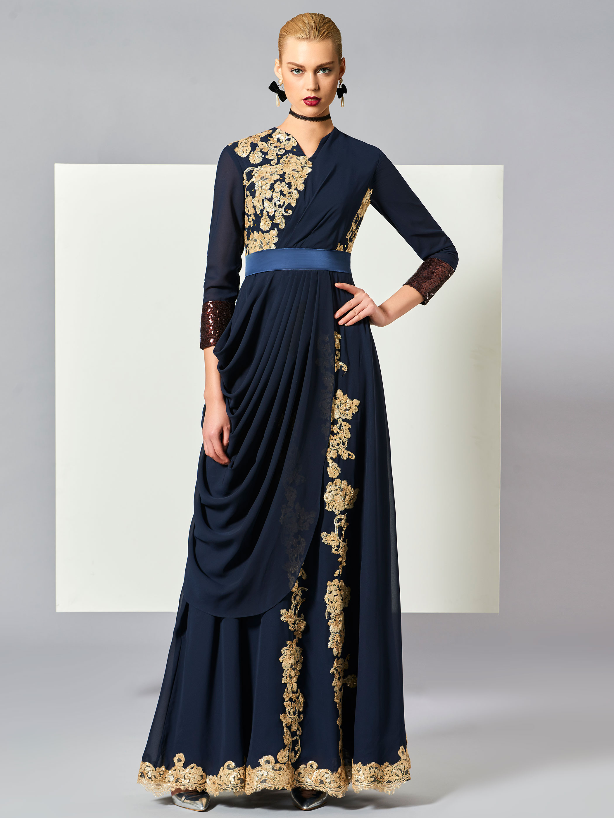 Ericdress Arabic Style A Line Long Sleeve Applique Lace Evening Dress