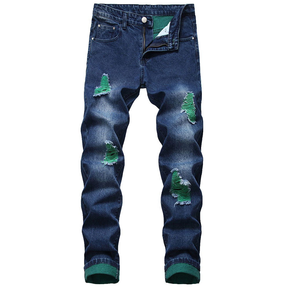 Ericdress Straight Hole Color Block Mid Waist Zipper Jeans