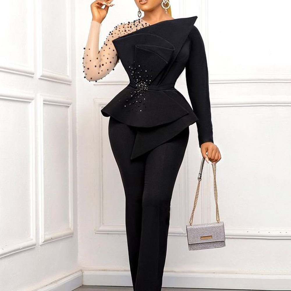 Ericdress Full Length Asymmetric Office Lady High Waist Slim Jumpsuit