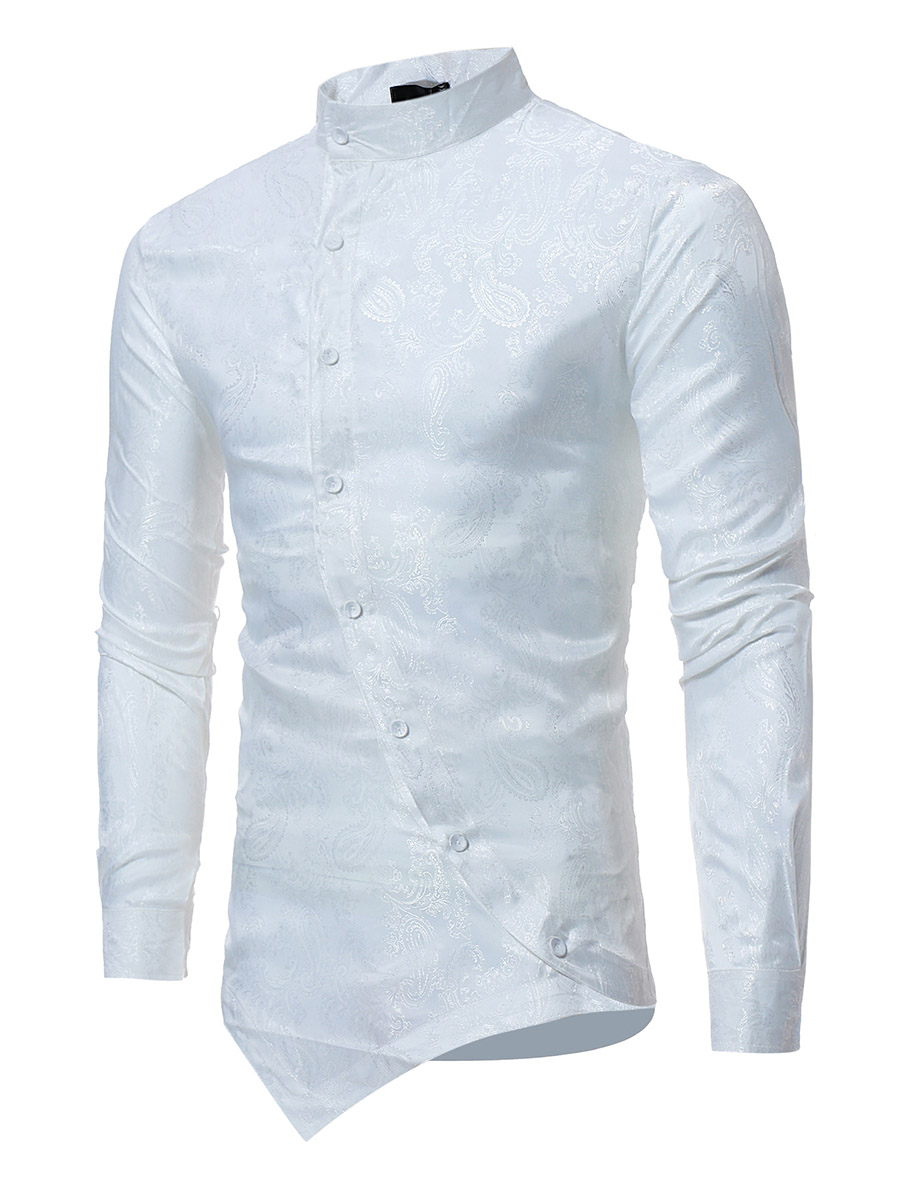 Ericdress Stand Collar Irregular Print Slim Men's Shirt