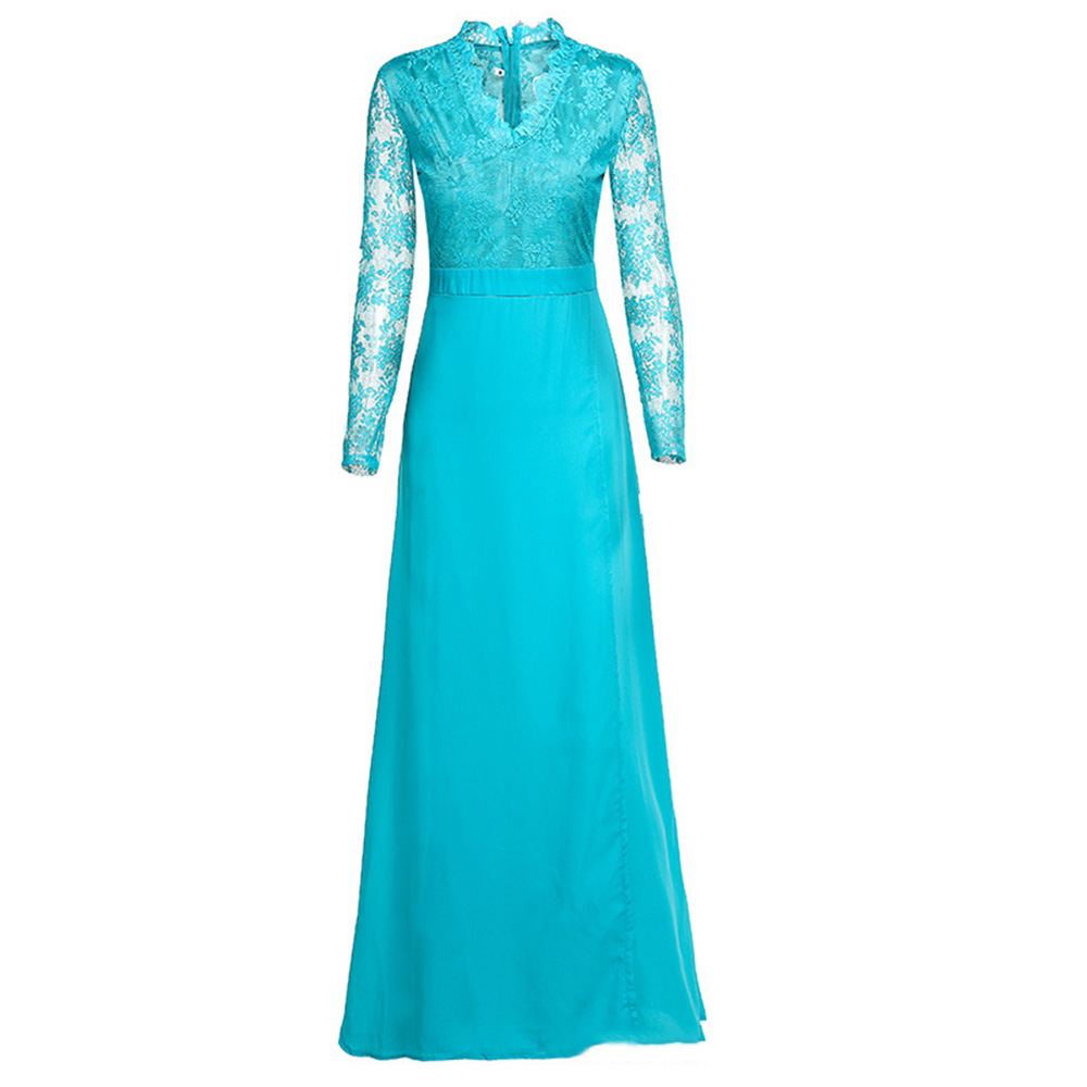 Ericdress Lace Long Sleeve Floor-Length A-Line Plain Maxi Dress