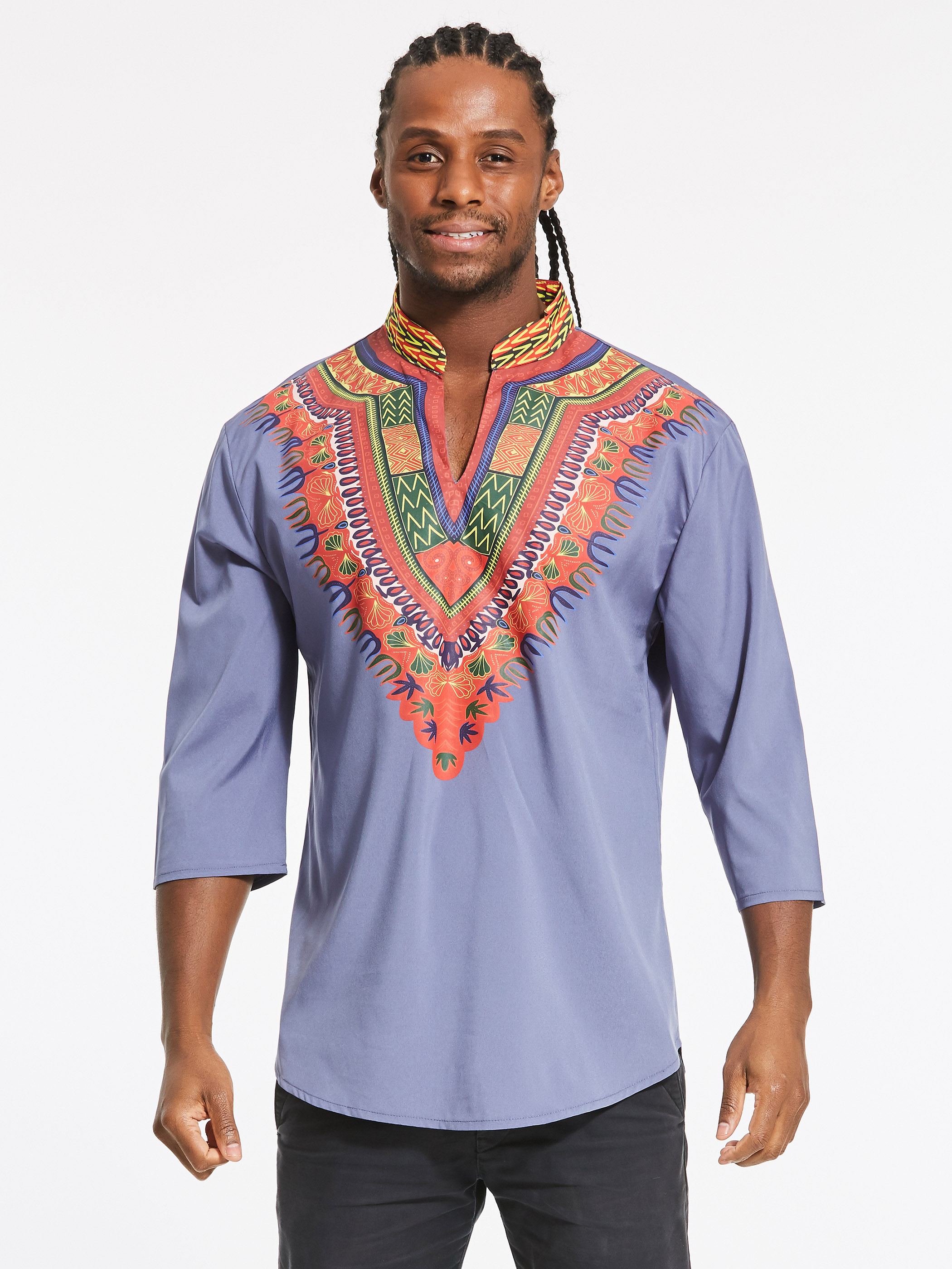 Ericdress African Fashion Dashiki Print Color Block V-Neck Slim Men's T-Shirt