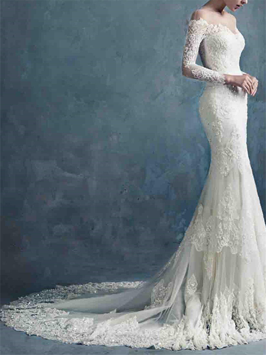 Ericdress Illusion Neck Long Sleeves Lace Mermaid Wedding Dress