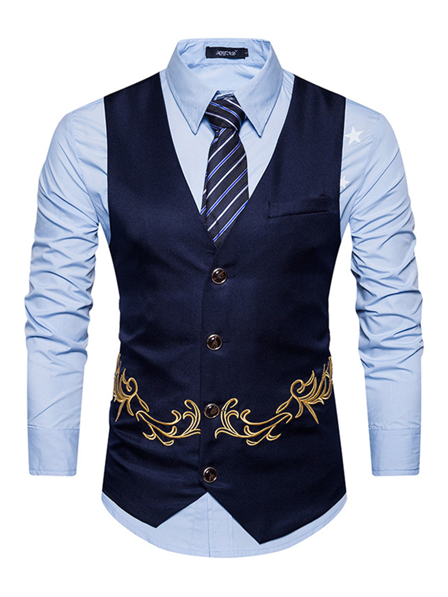 Ericdress Vogue Plain Embroidery Cotton V-Neck Slim Men's Vest