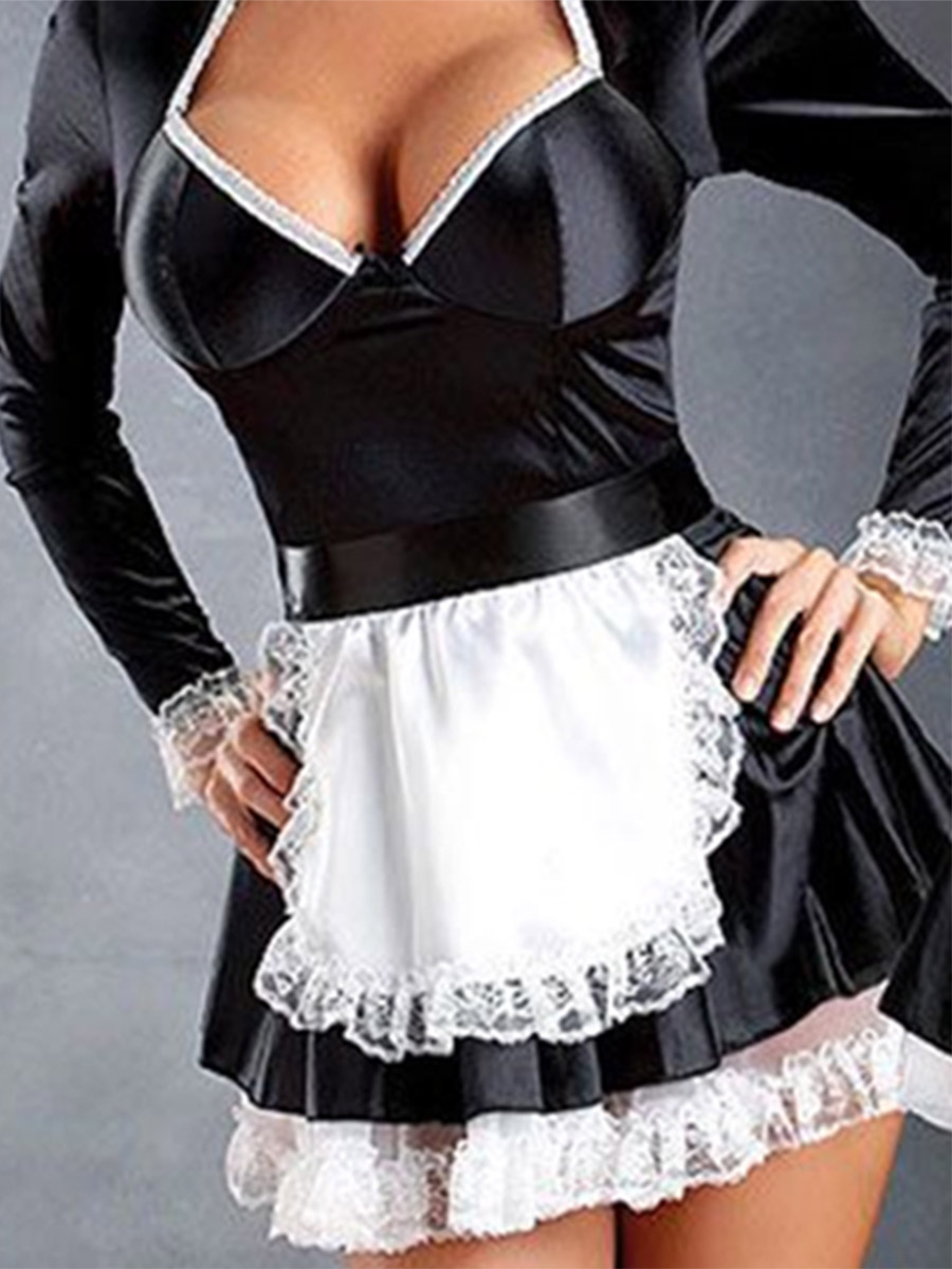 Ericdress Color Block Long Sleeve Sexy French Maid Costume