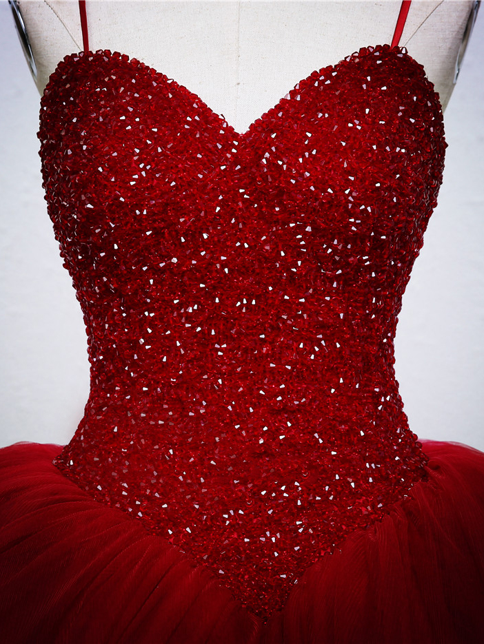 Ericdress Spaghetti Straps Beaded Ball Gown Red Wedding Dress