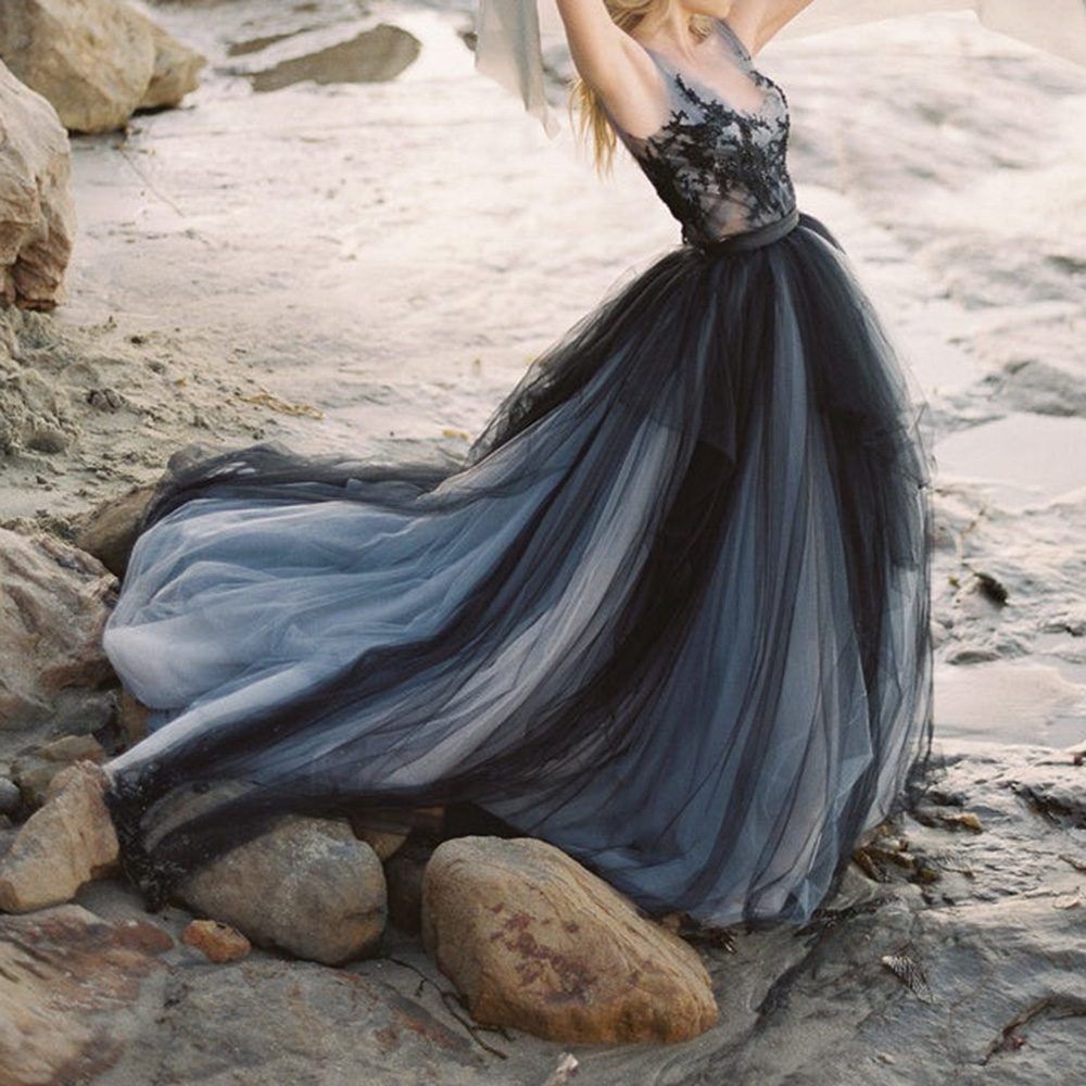 Ericdress Sleeveless Court Trumpet/Mermaid Floor-Length Black Wedding Dress
