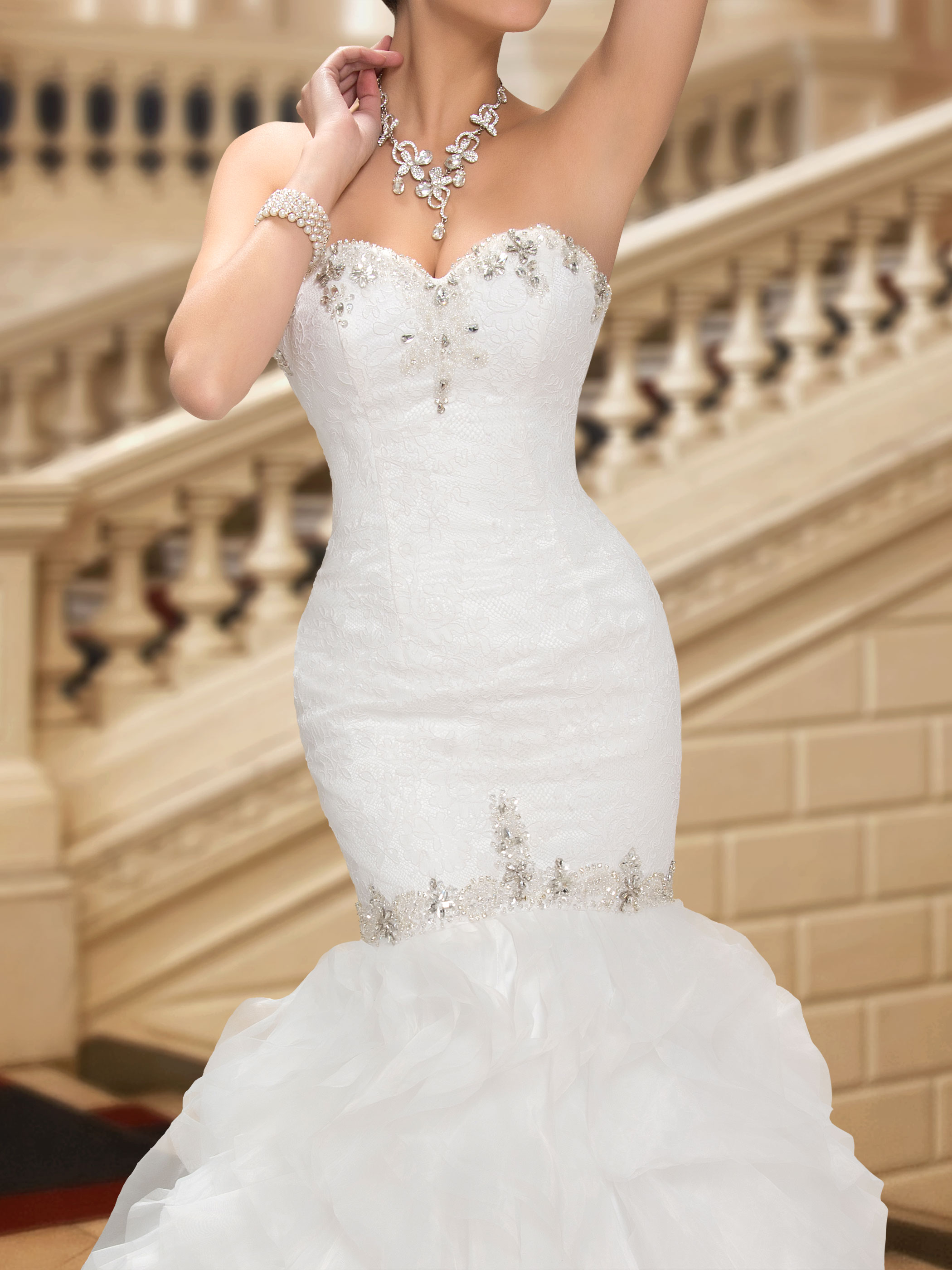Ericdress Lace Beading Ruffles Mermaid Wedding Dress