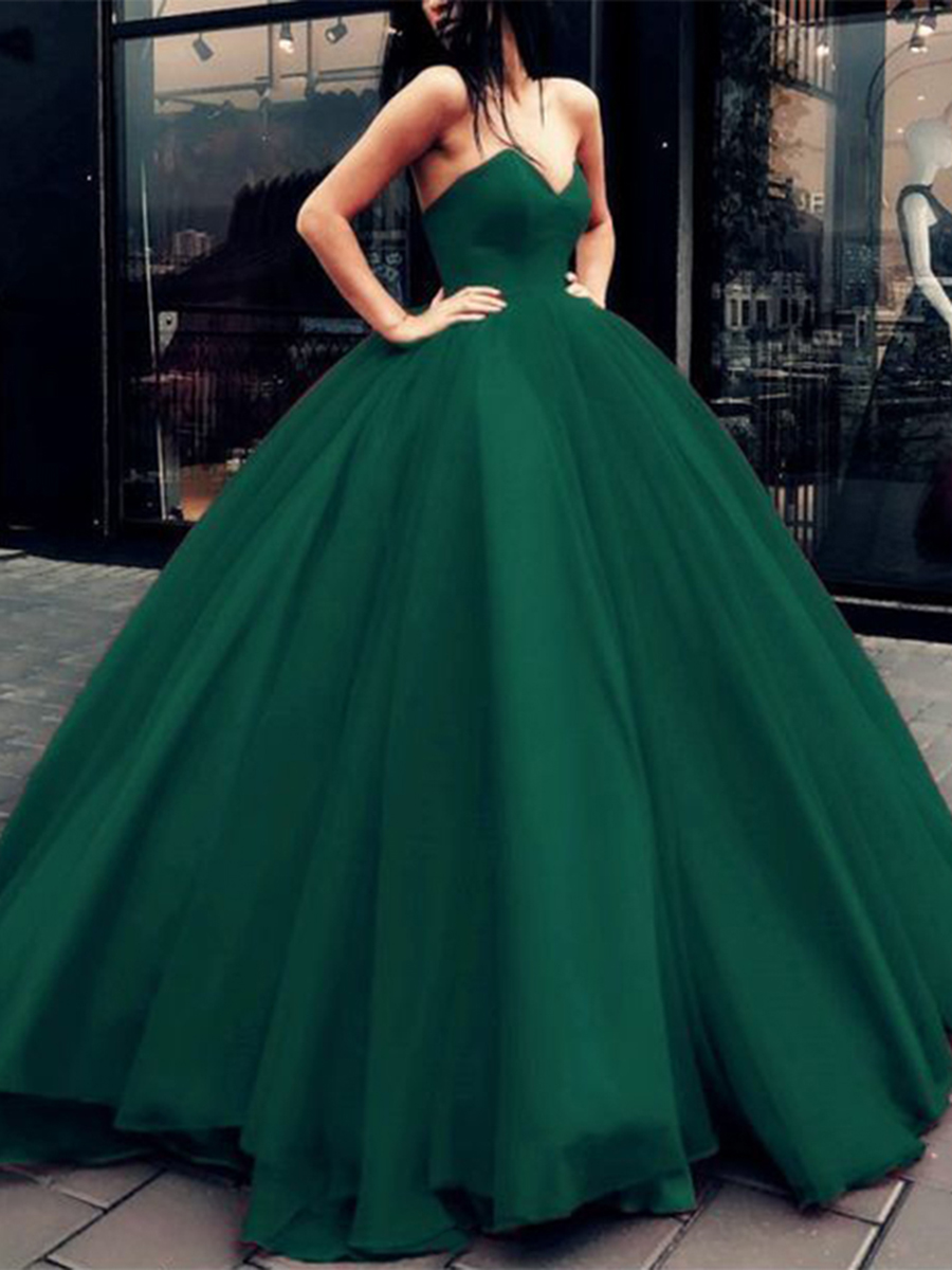 Lace-Up Ball Gown Dark Green Prom Dress