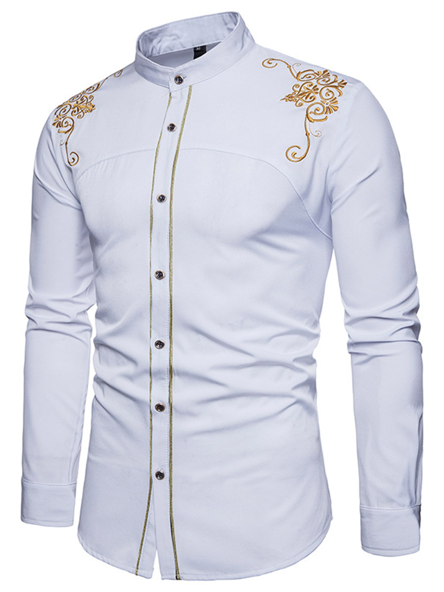 Ericdress Golden Embroidery Plain Men's Single Breasted Shirt