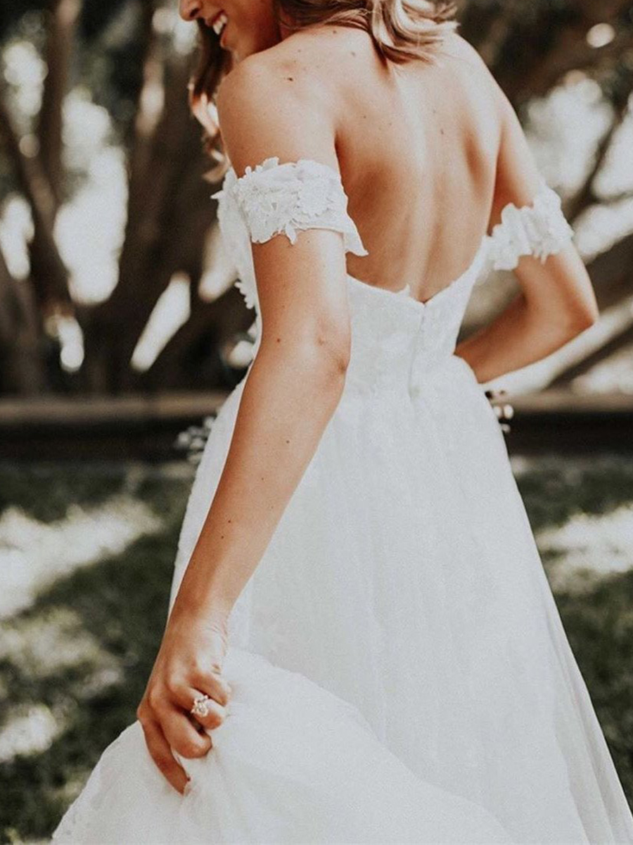 Ericdress Appliques Off-The-Shoulder Sleeveless A-Line Wedding Dress