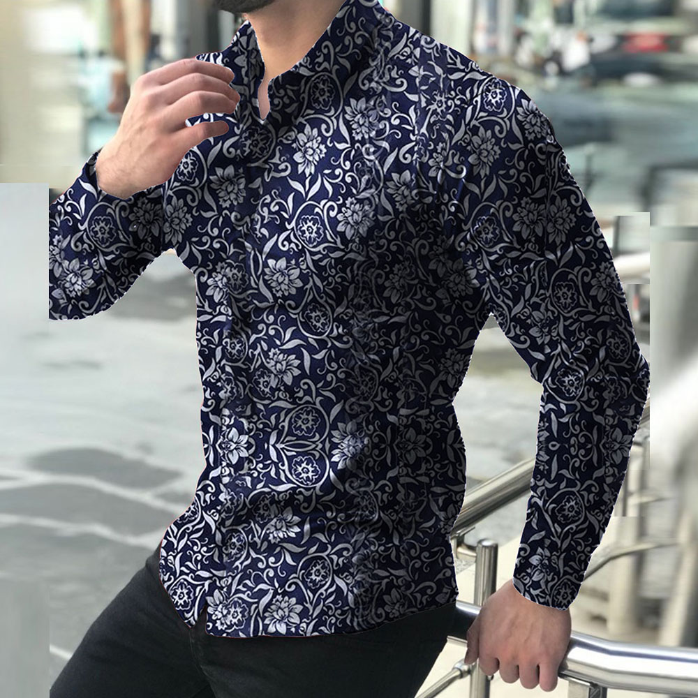 Ericdress Casual Print Floral Single-Breasted Mens Shirt