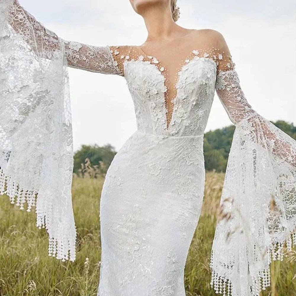 Ericdress Lace Long Sleeves Trumpet/Mermaid Scoop Garden/Outdoor Wedding Dress