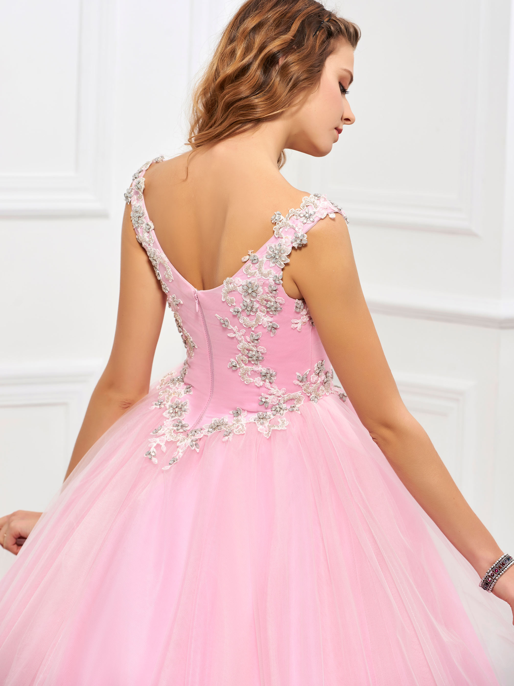Ericdres Straps Appliques Beading Ball Gown Quinceanera Gown