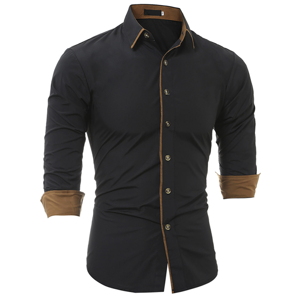 Ericdress Lapel Patchwork Single-Breasted Men's Slim Shirt