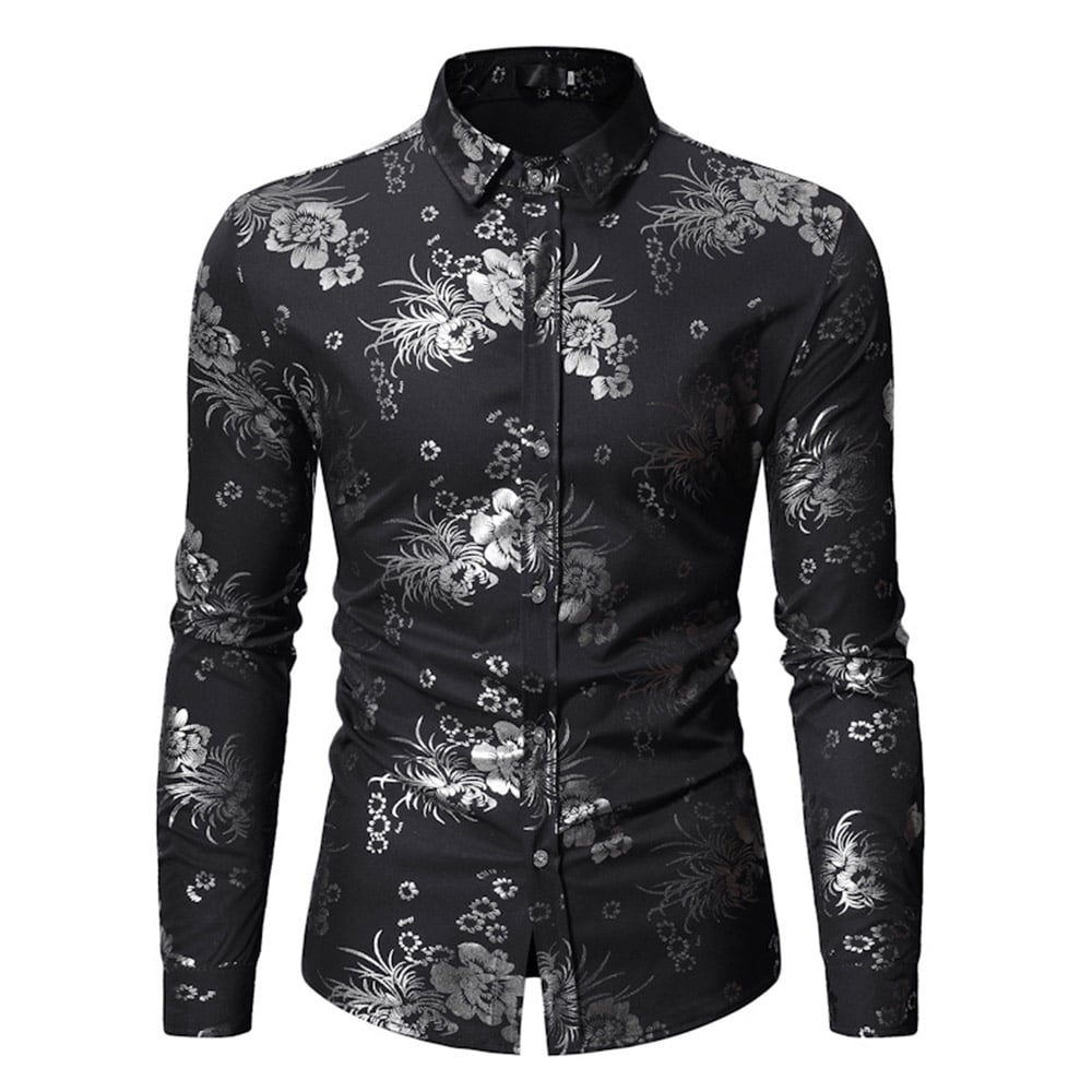 Ericdress Floral Print Lapel Single-Breasted Mens Shirt