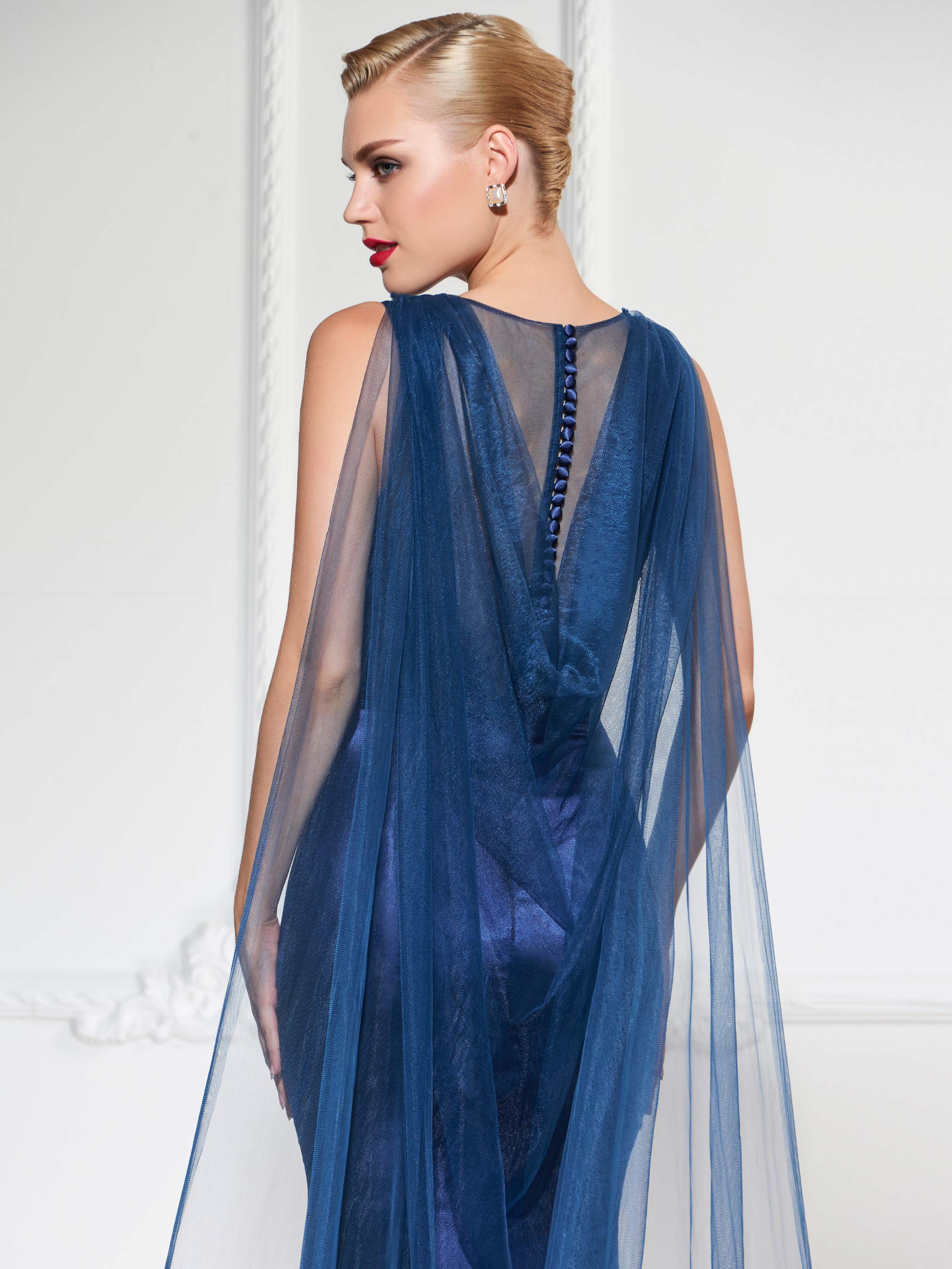 Ericdress Scoop Neckline Lace Applique Floor Length Mermaid Evening Dress With Tulle Cape