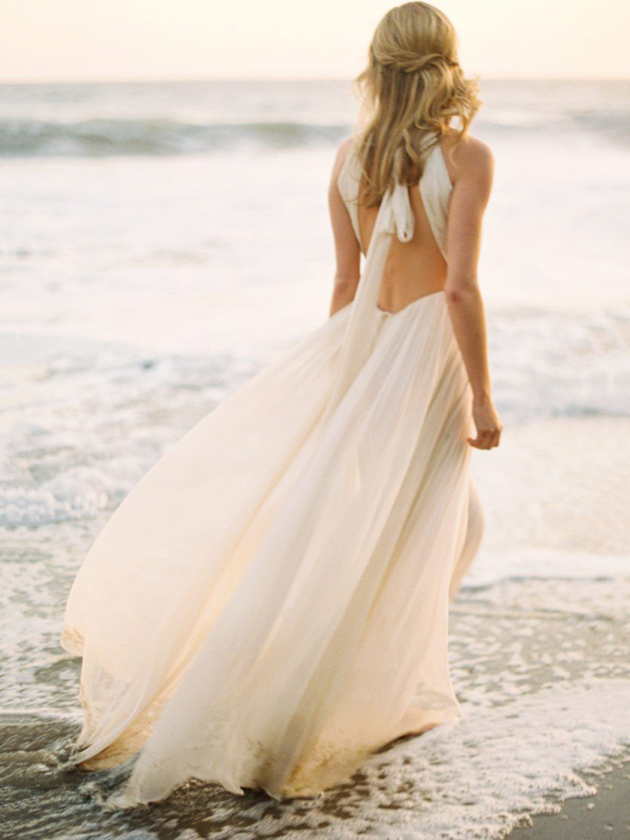 Ericdress Halter Backless Beach Wedding Dress
