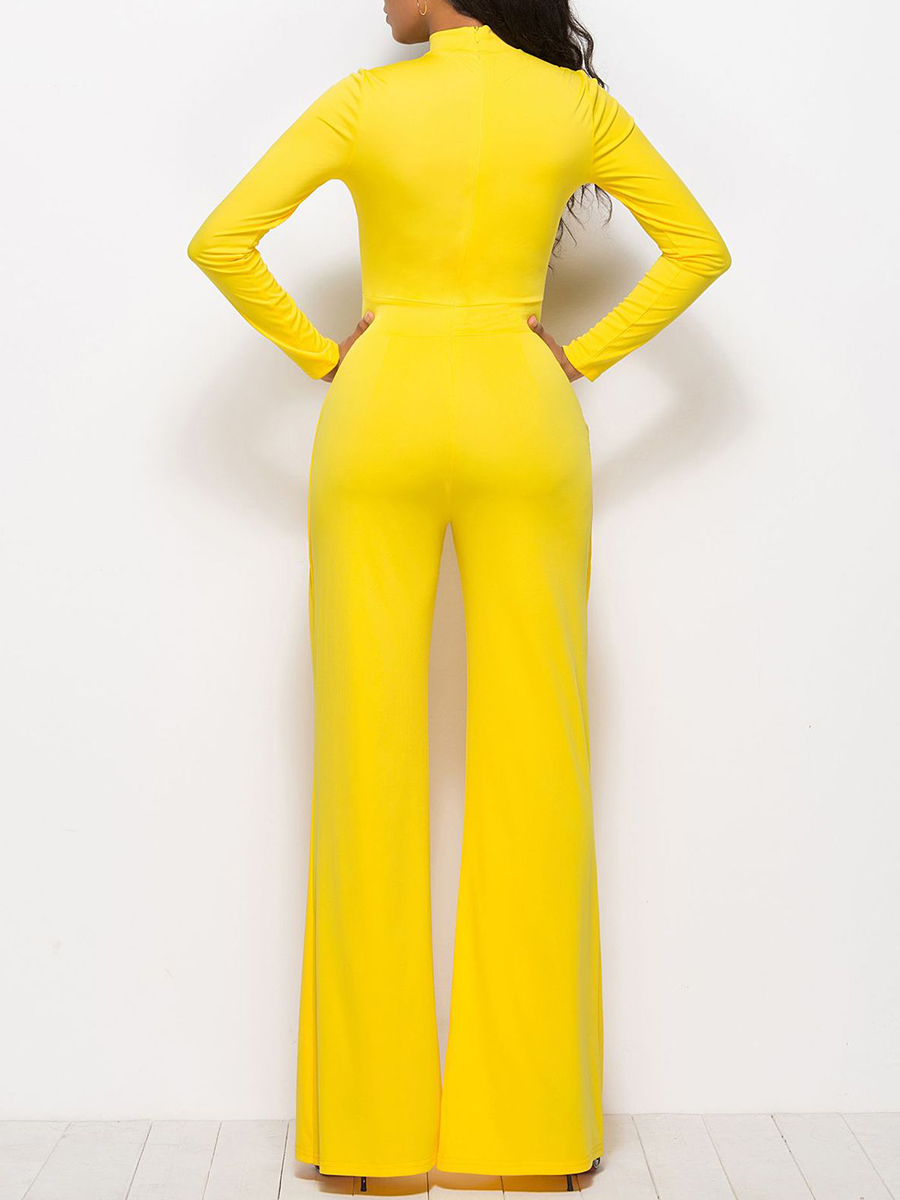 Ericdress Plain Wide Leg Women's Yellow Jumpsuit