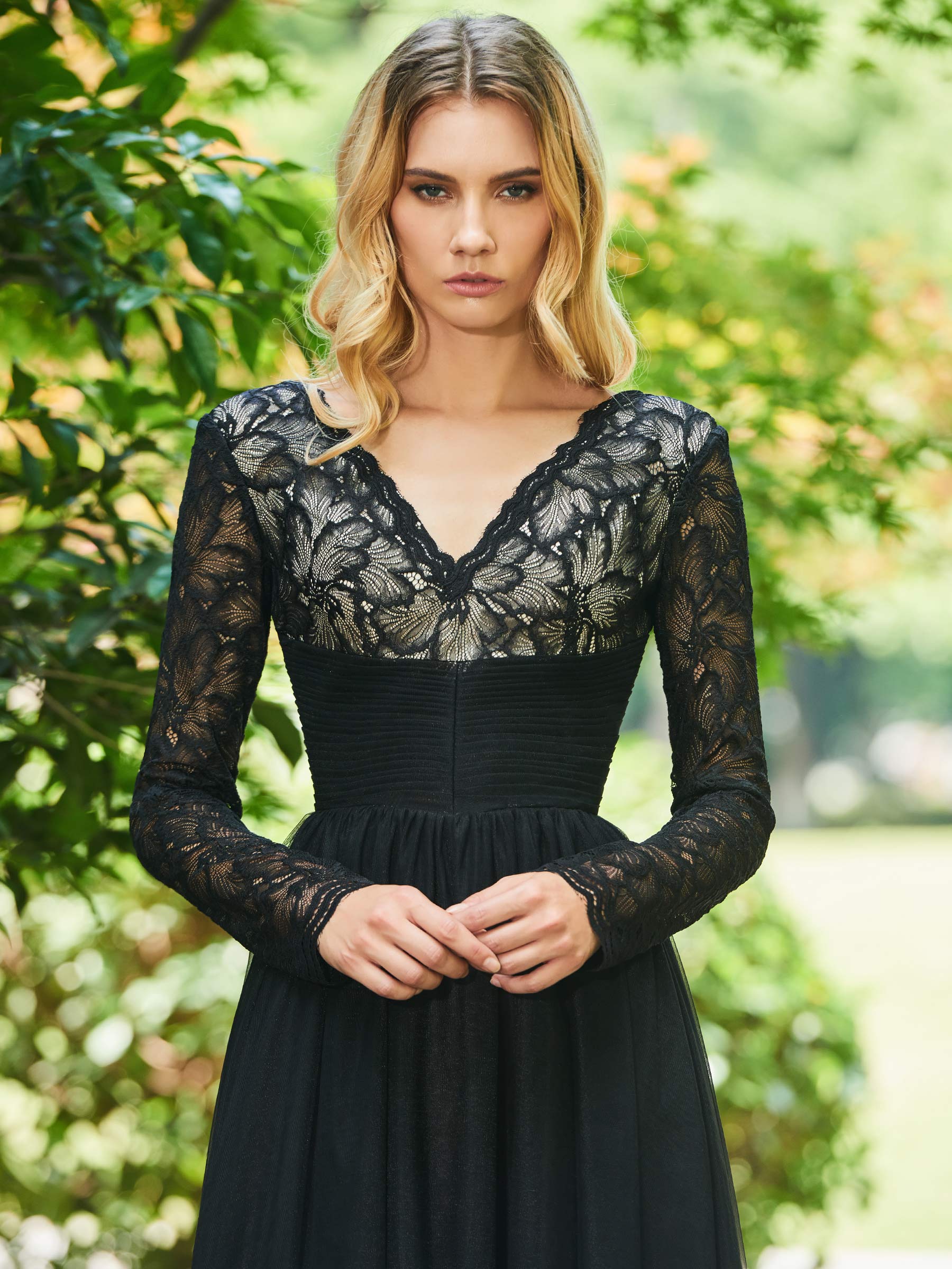 Ericdress Long Sleeve Black Lace Evening Dress