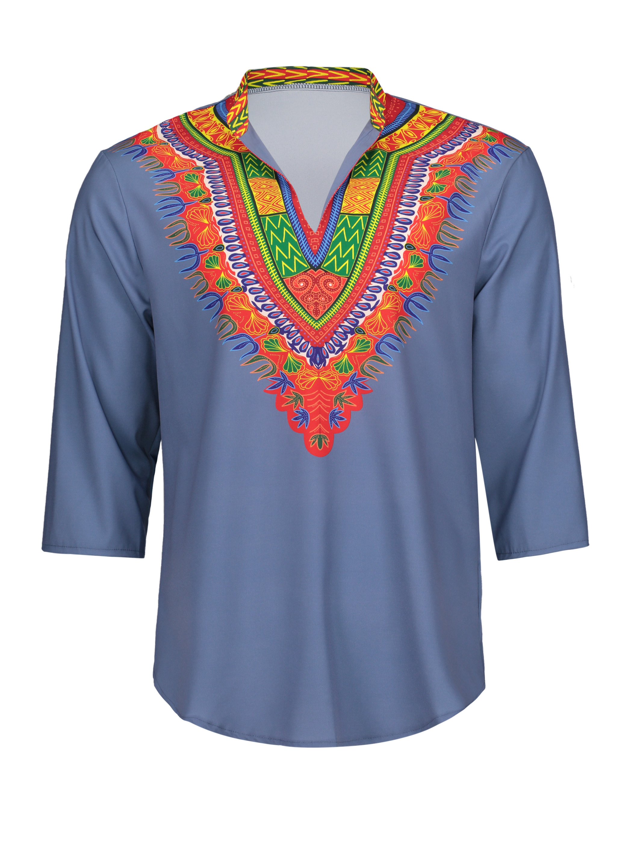 Ericdress African Fashion Dashiki Print Color Block V-Neck Slim Men's T-Shirt