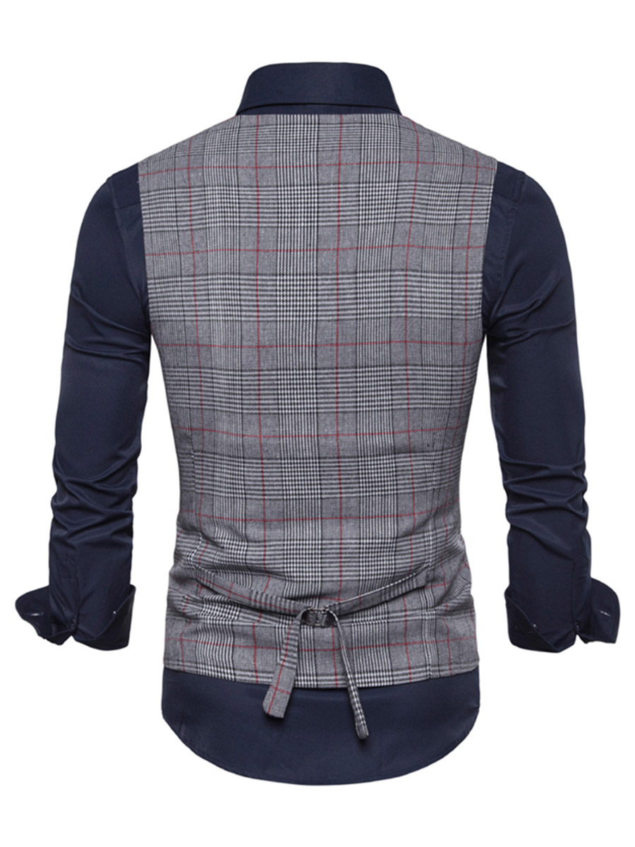 Ericdress Plaid V-Neck Single-Breasted Mens Casual Waistcoat-www ...