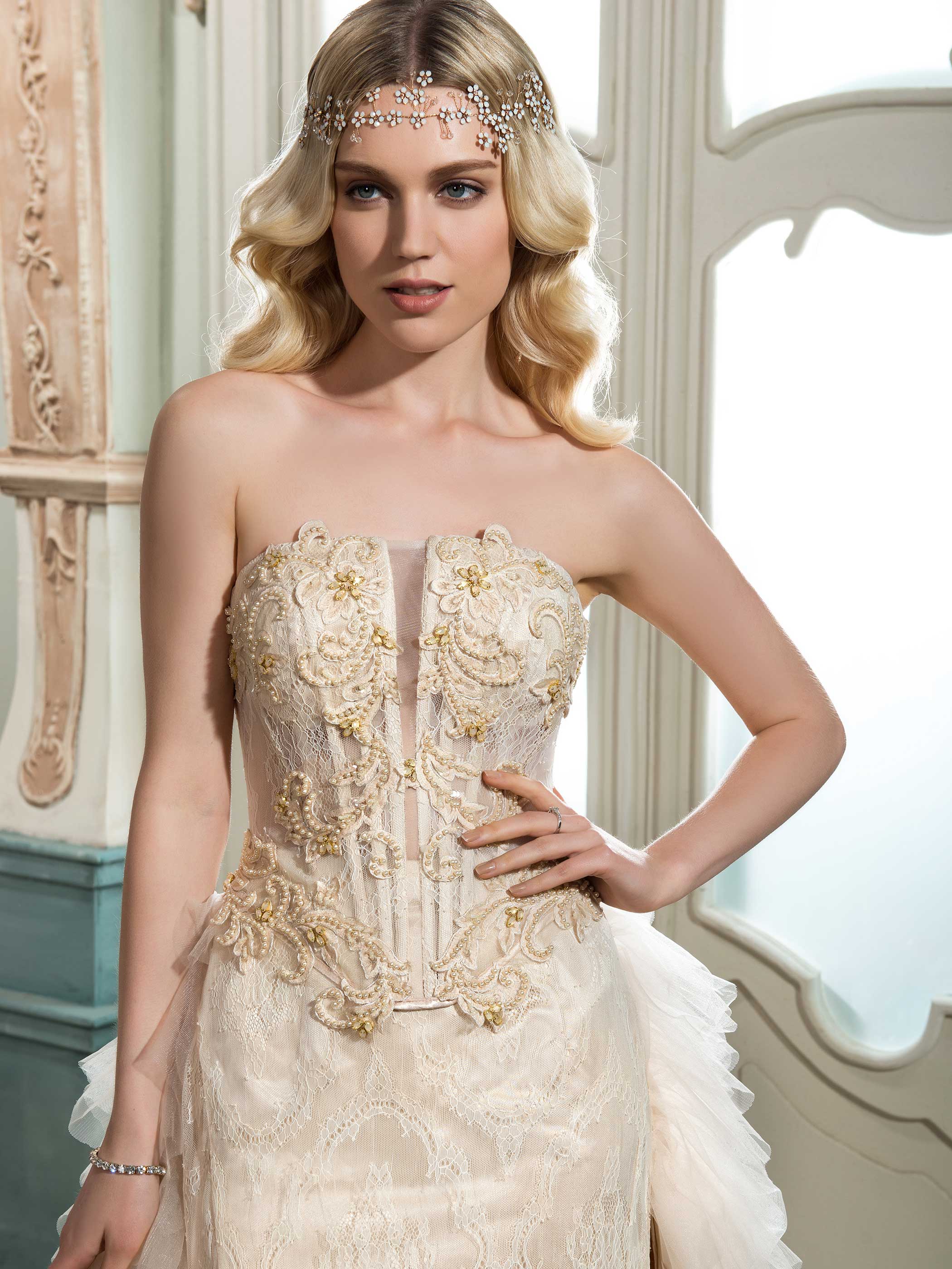 Ericdress Strapless Beaded Lace Wedding Dress with Train