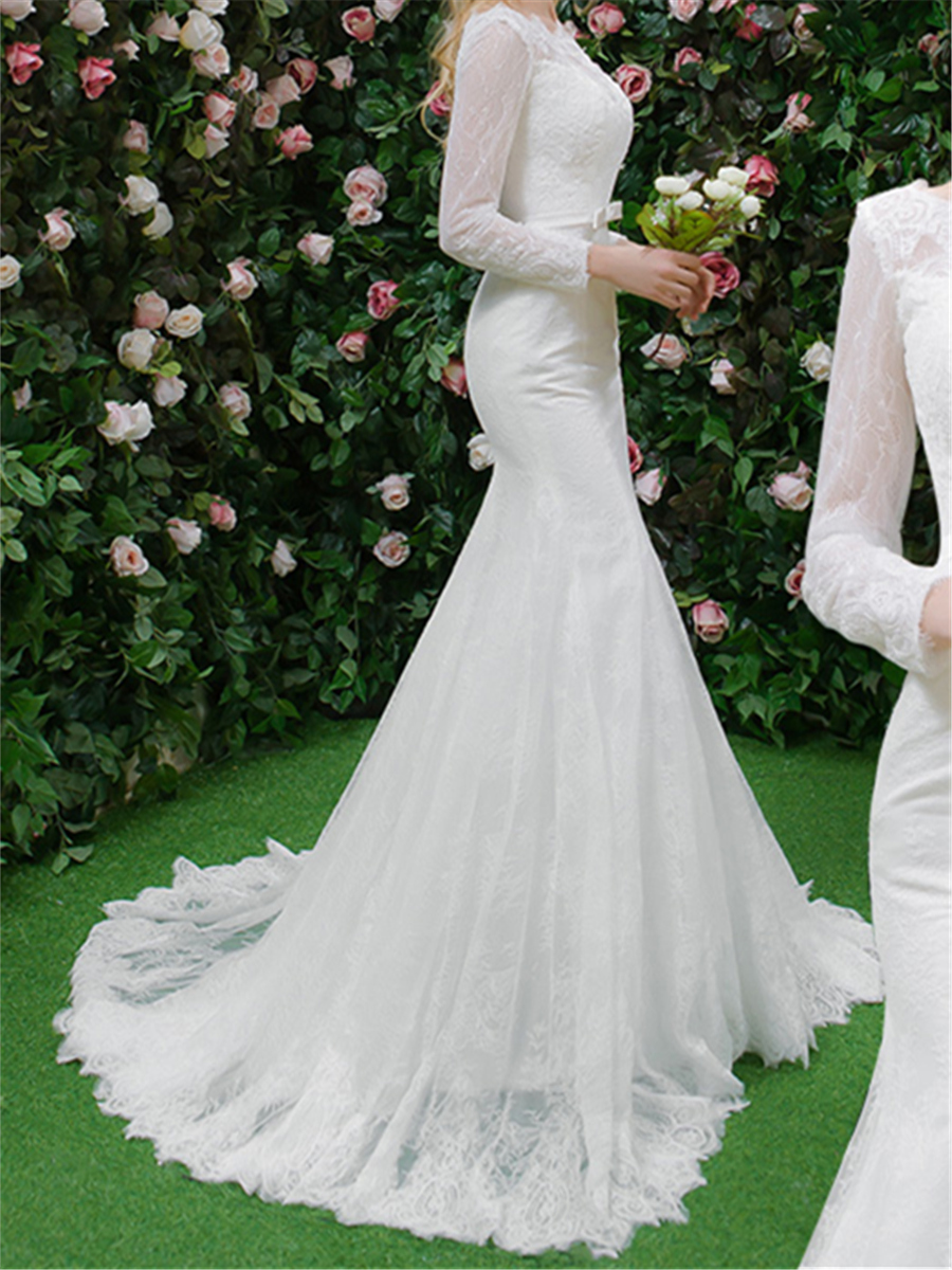 Ericdress Button Long Sleeves Mermaid Lace Wedding Dress