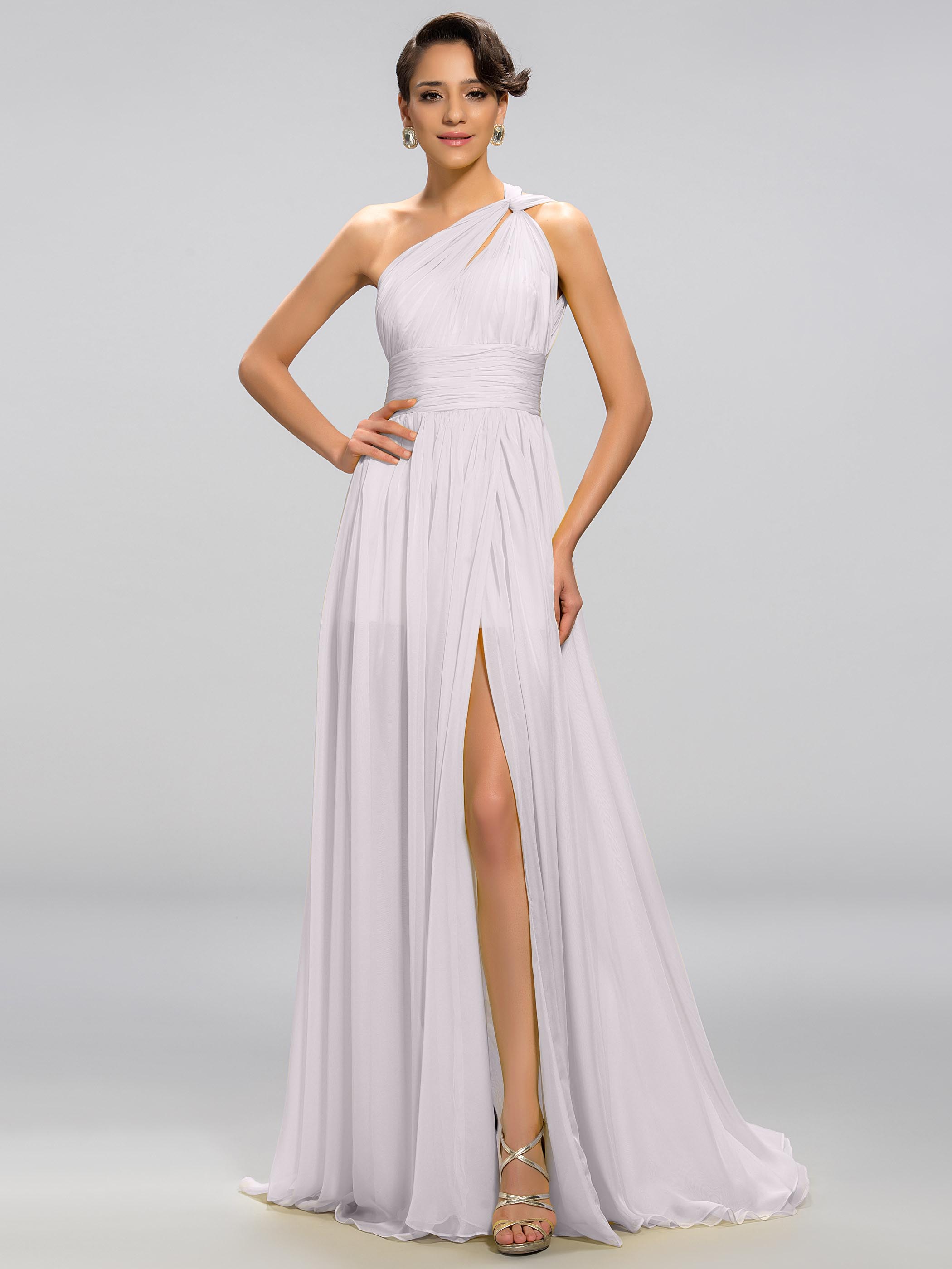 Sexy A-line One-Shoulder Split Front Floor Length Evening Dress