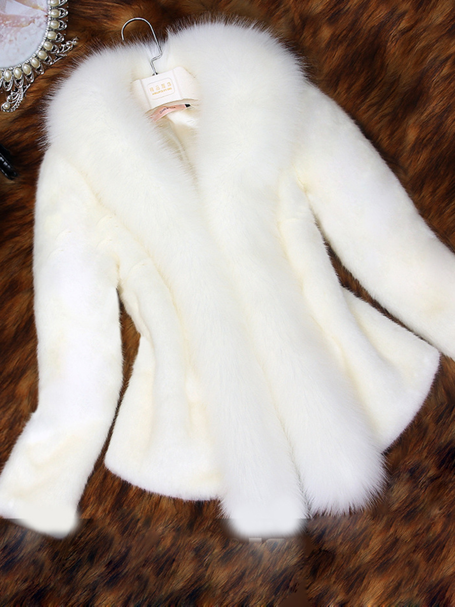 Ericdress Plain Thick Patchwork Faux Fur Coat