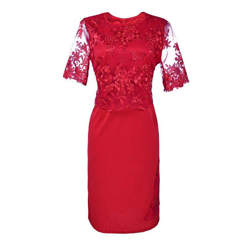Ericdress Plus Size Lace Half Sleeve See-Through Regular Bodycon Dress