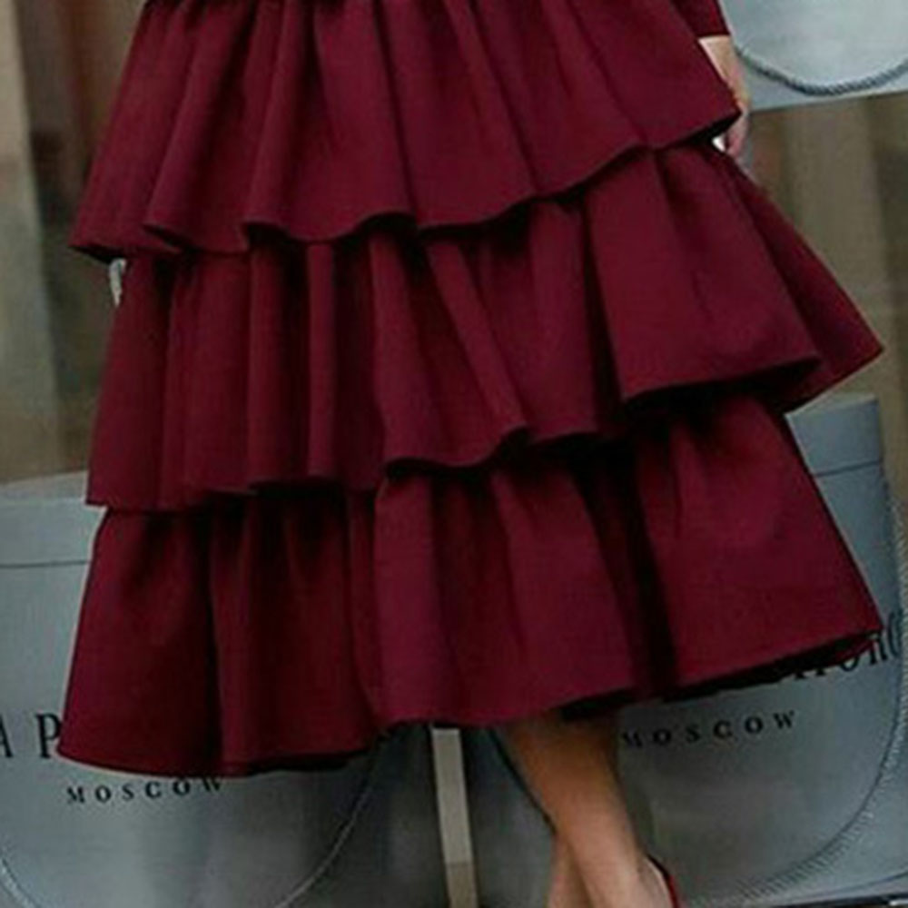 Ericdress Pleated Mid-Calf Long Sleeve Layered A-line Dress Mid Waist A-line Dress
