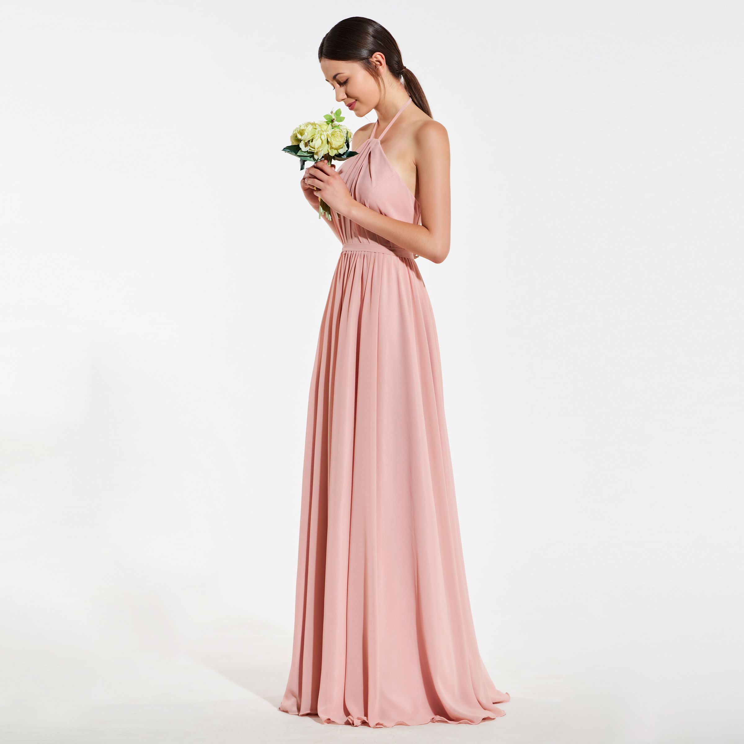 Ericdress A Line Halter Backless Long Bridesmaid Dress Rose Quartz Dress