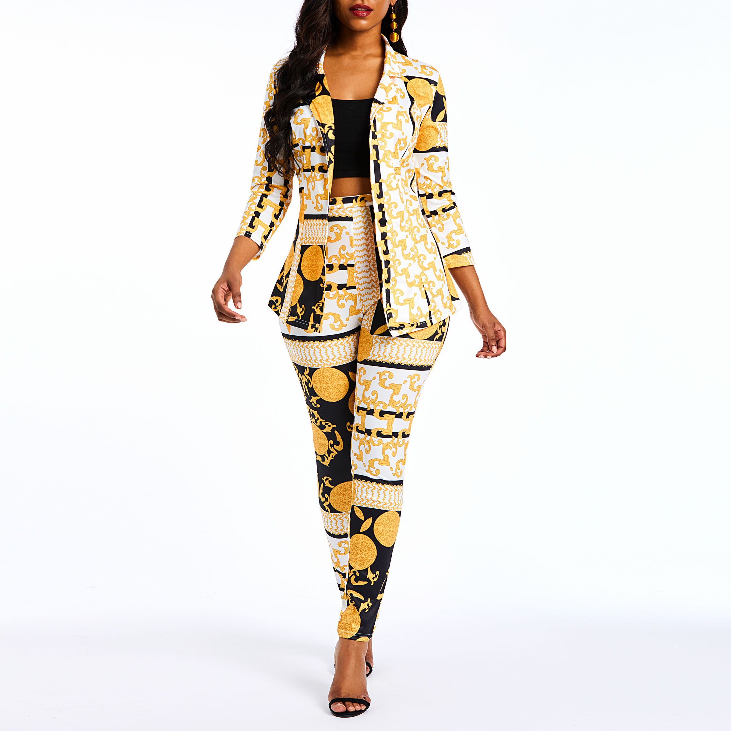 Ericdress African Print Fashion Geometric Blazer and Pencil Pants Women's Formal Suits