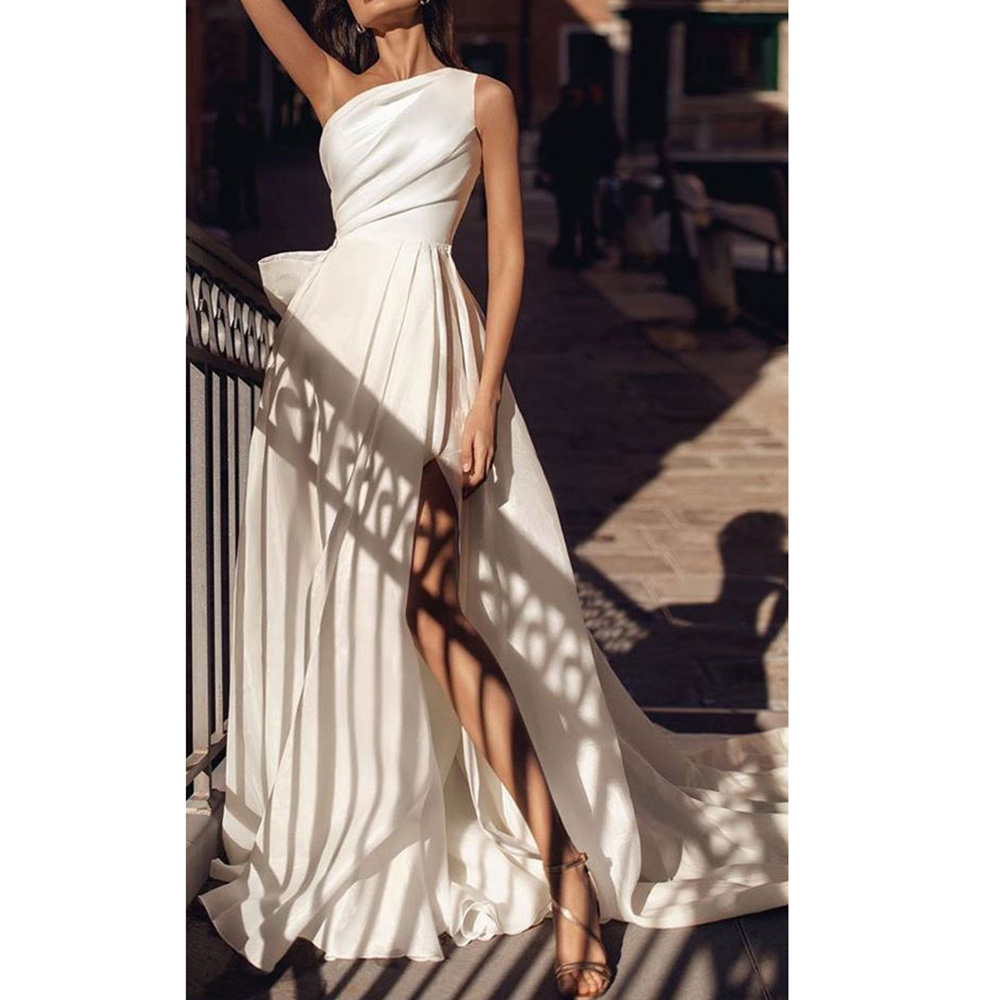 Ericdress Floor-Length Split Sleeveless Plain White Maxi Dress