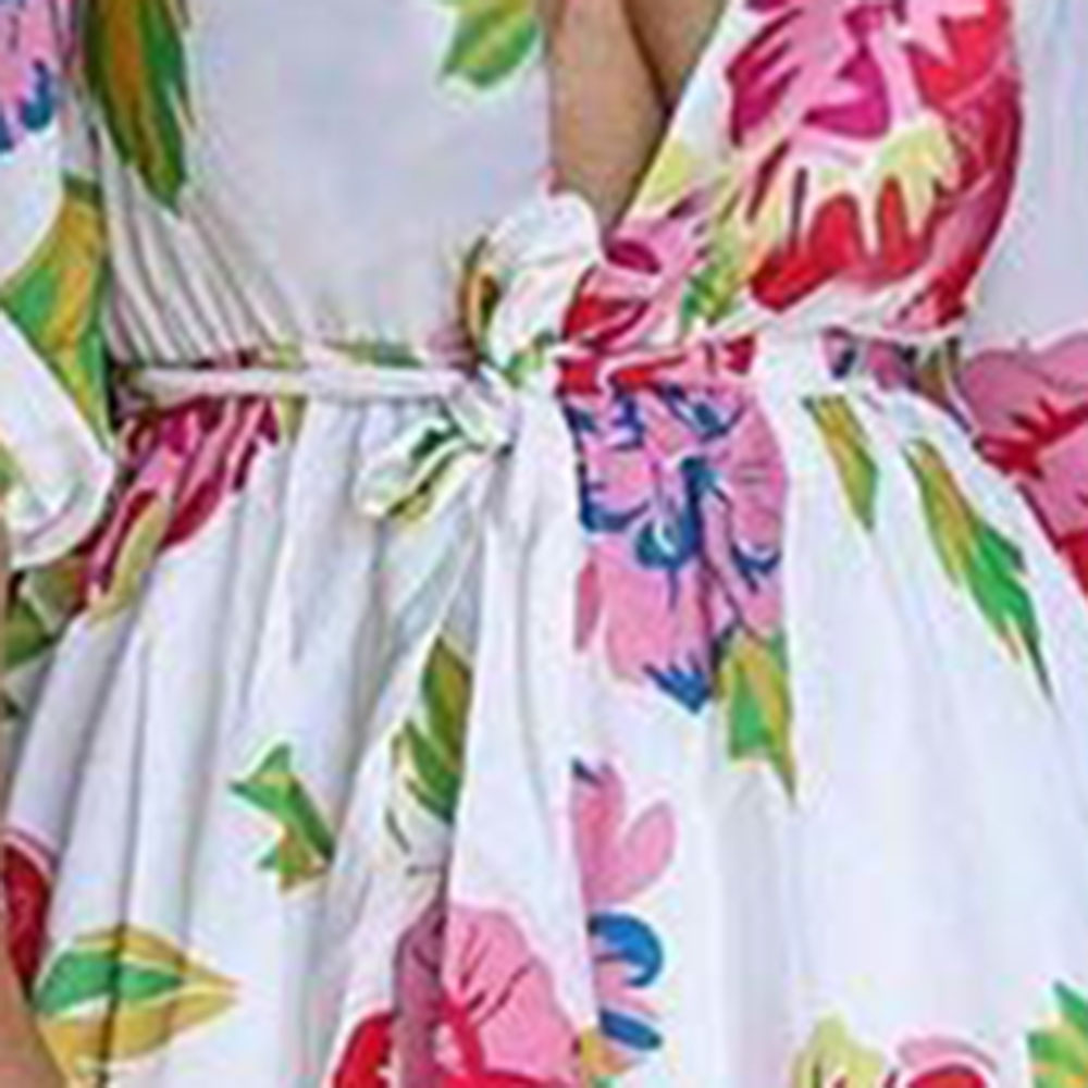 Ericdress Three-Quarter Sleeve V-Neck Print Regular Floral Casual Dress