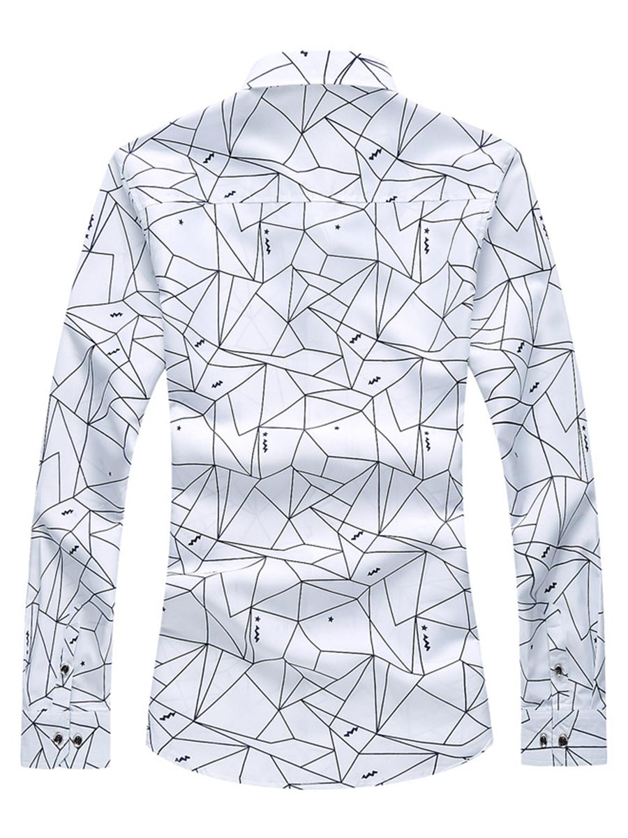 Ericdress Lapel Geometric Pattern Print Mens Slim Shirts