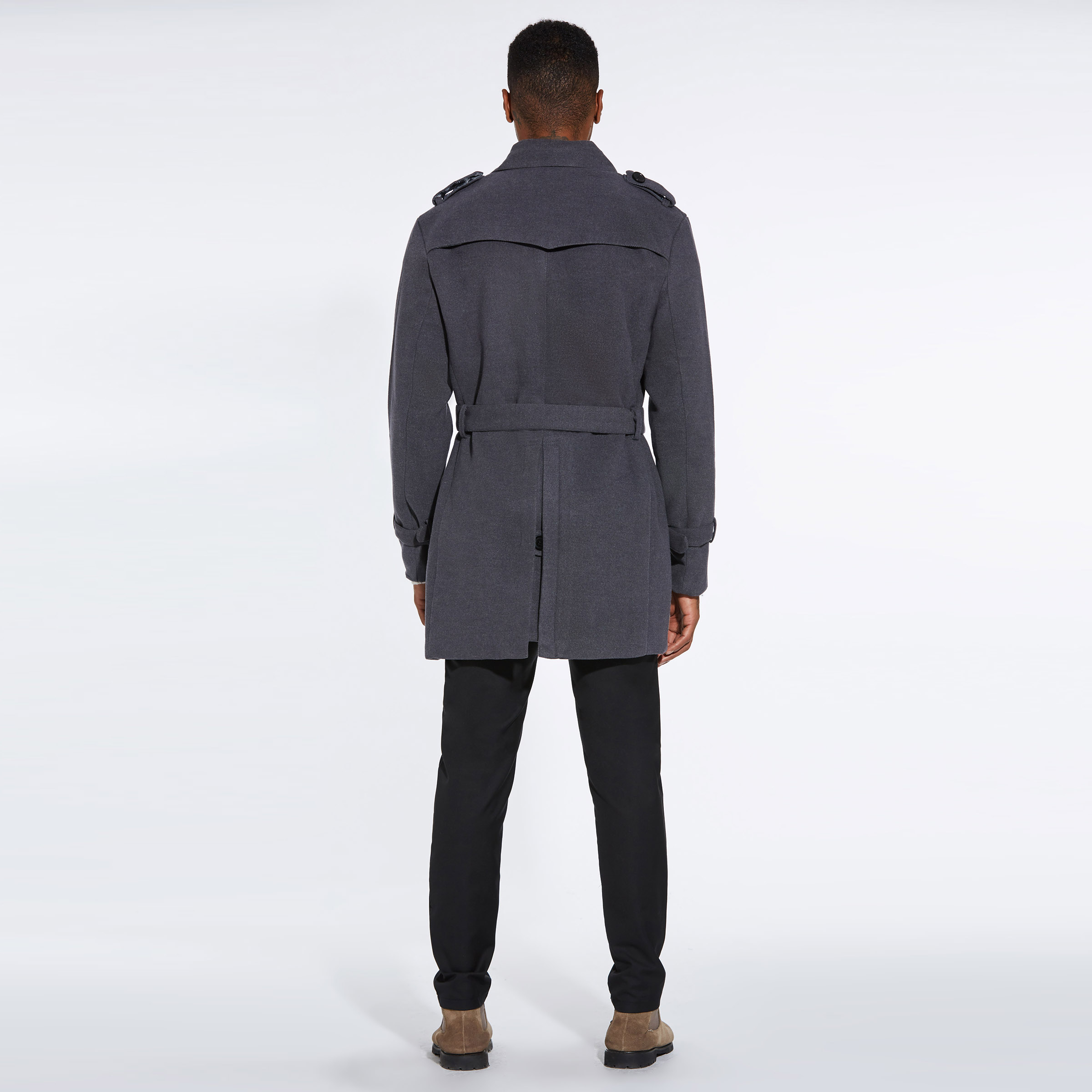 Ericdress Plain Slim Mid-Length Mens Wool Pea Coat With Belt