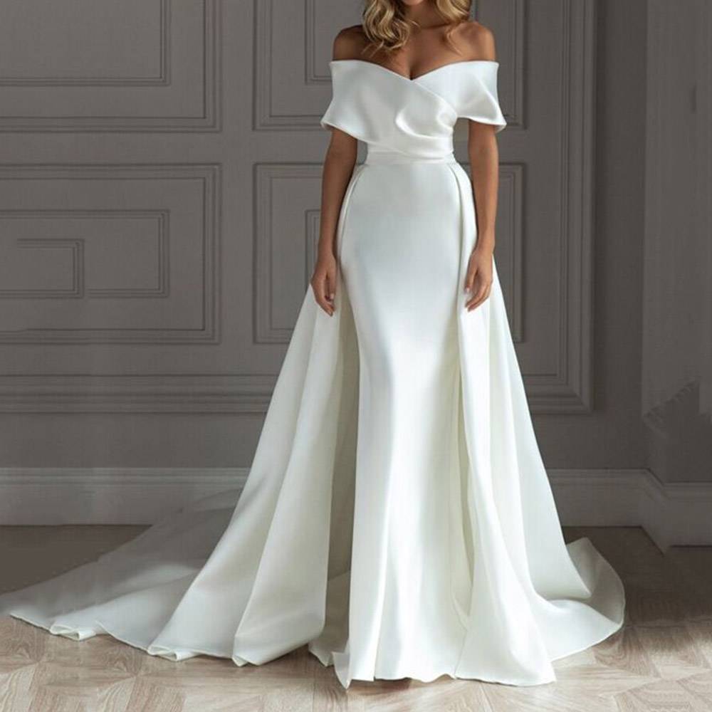 Ericdress Floor-Length Asymmetric Short Sleeve Plain Fashion White Maxi Dress