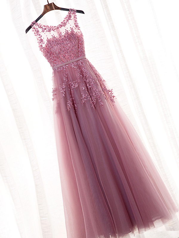 Ericdress A-Line Scoop Appliques Pearls Sashes Floor-Length Evening Dress
