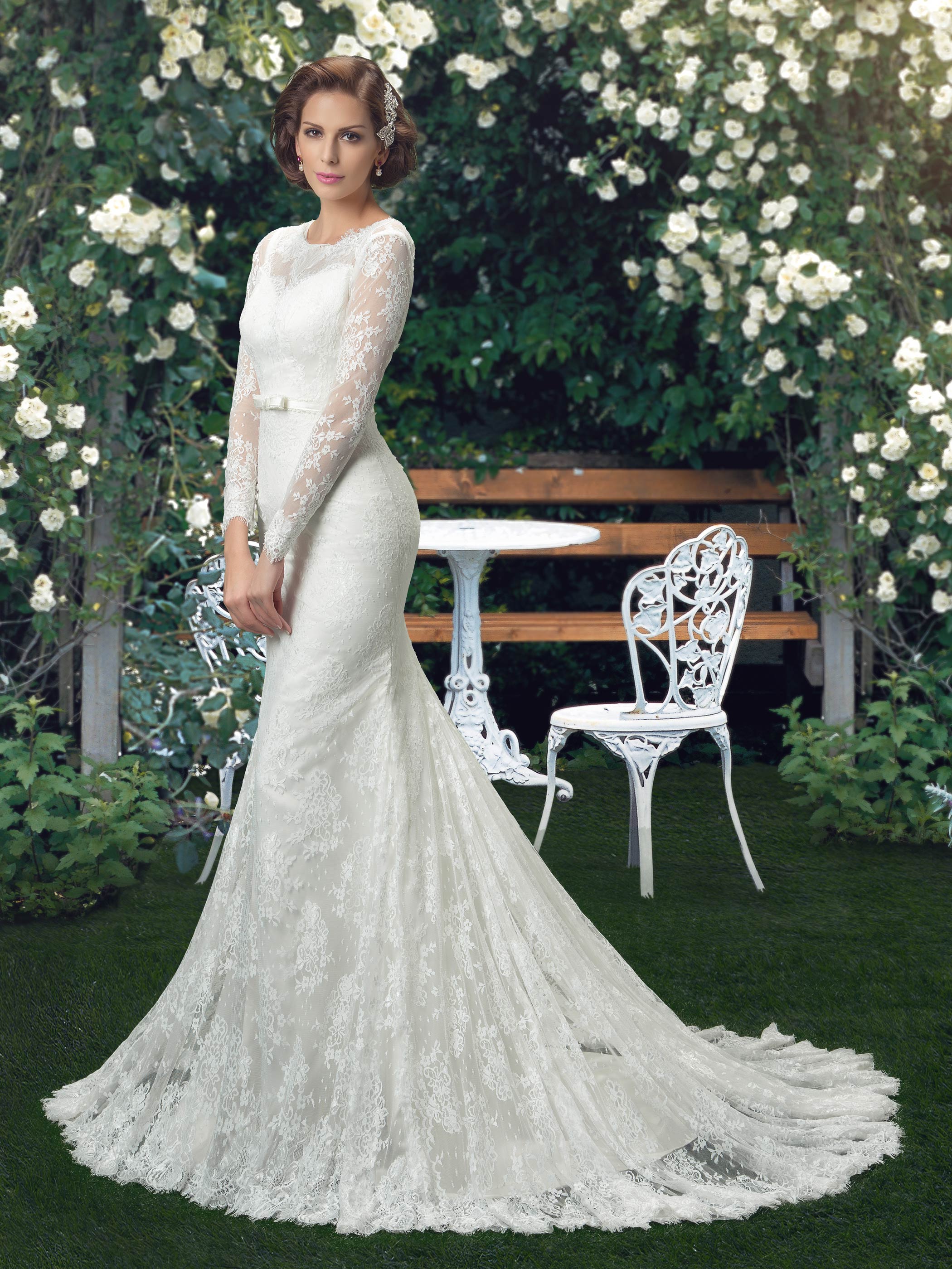 Ericdress Button Lace Long Sleeves Mermaid Wedding Dress
