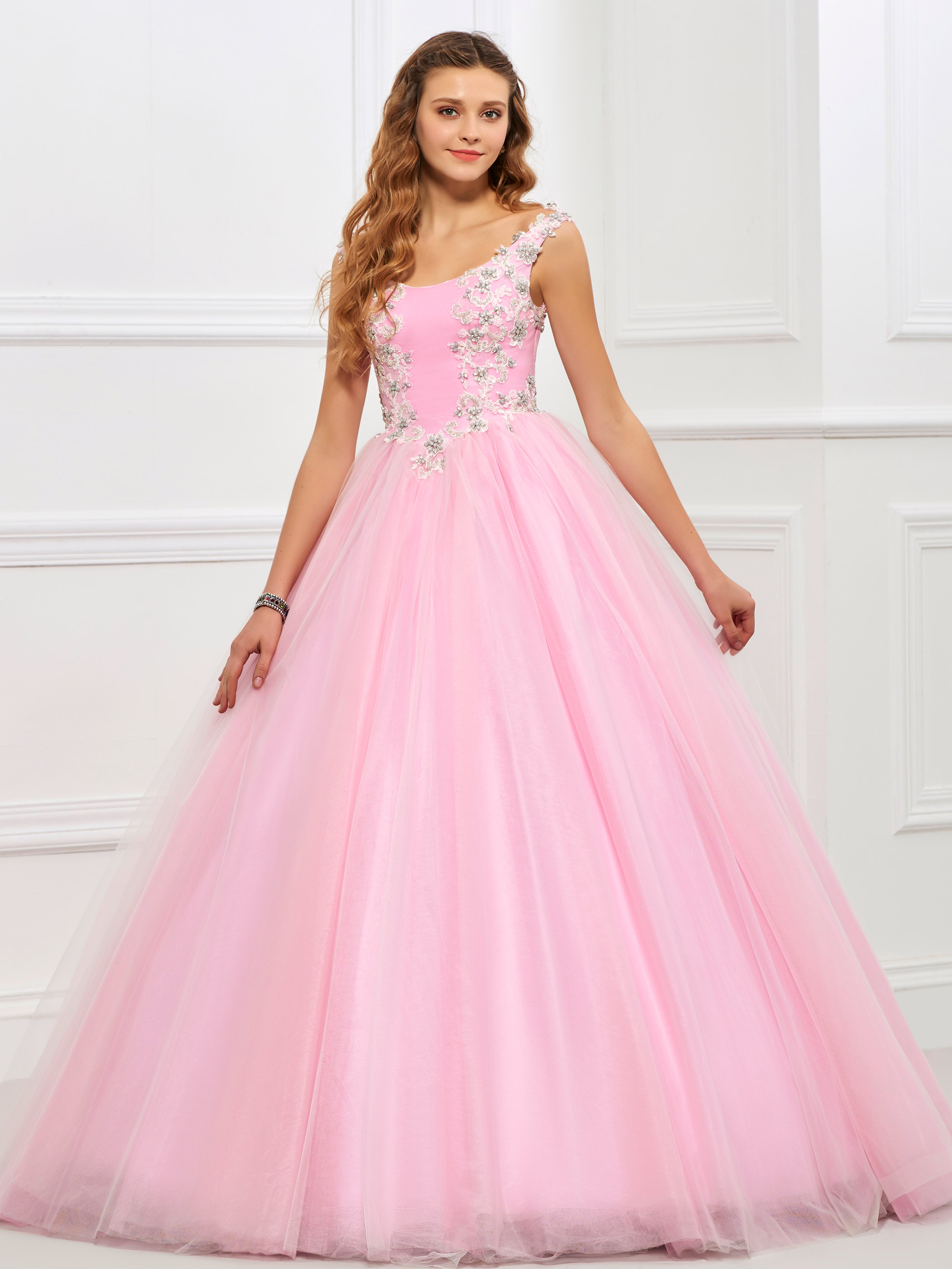 Ericdres Straps Appliques Beading Ball Gown Quinceanera Gown