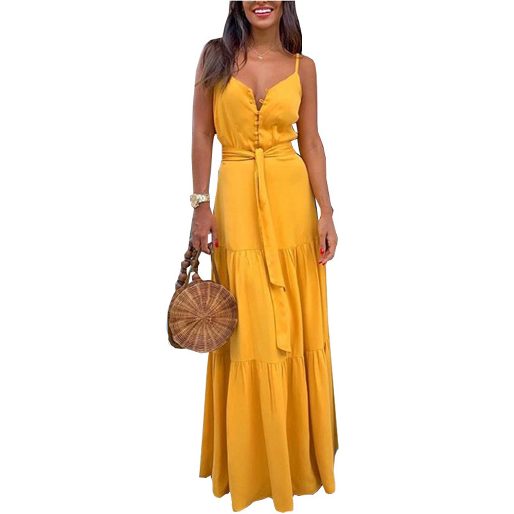 Ericdress Stand Collar Sleeveless Floor-Length Single-Breasted A-Line Maxi Dress