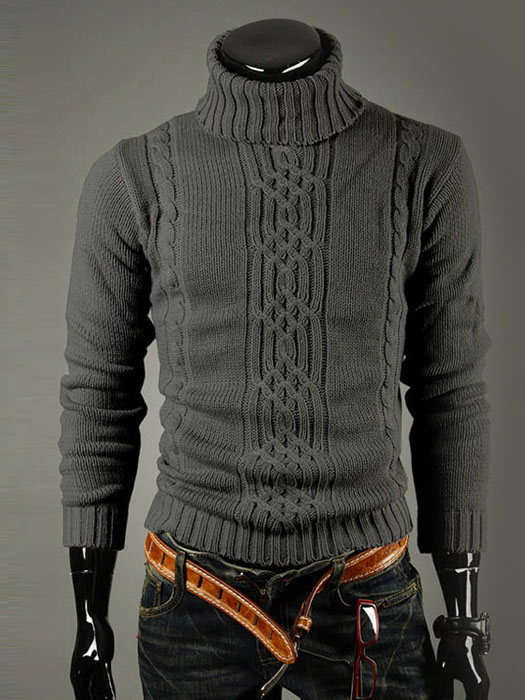 Ericdress Plain Geometric Print High Neck Slim Mens Sweaters