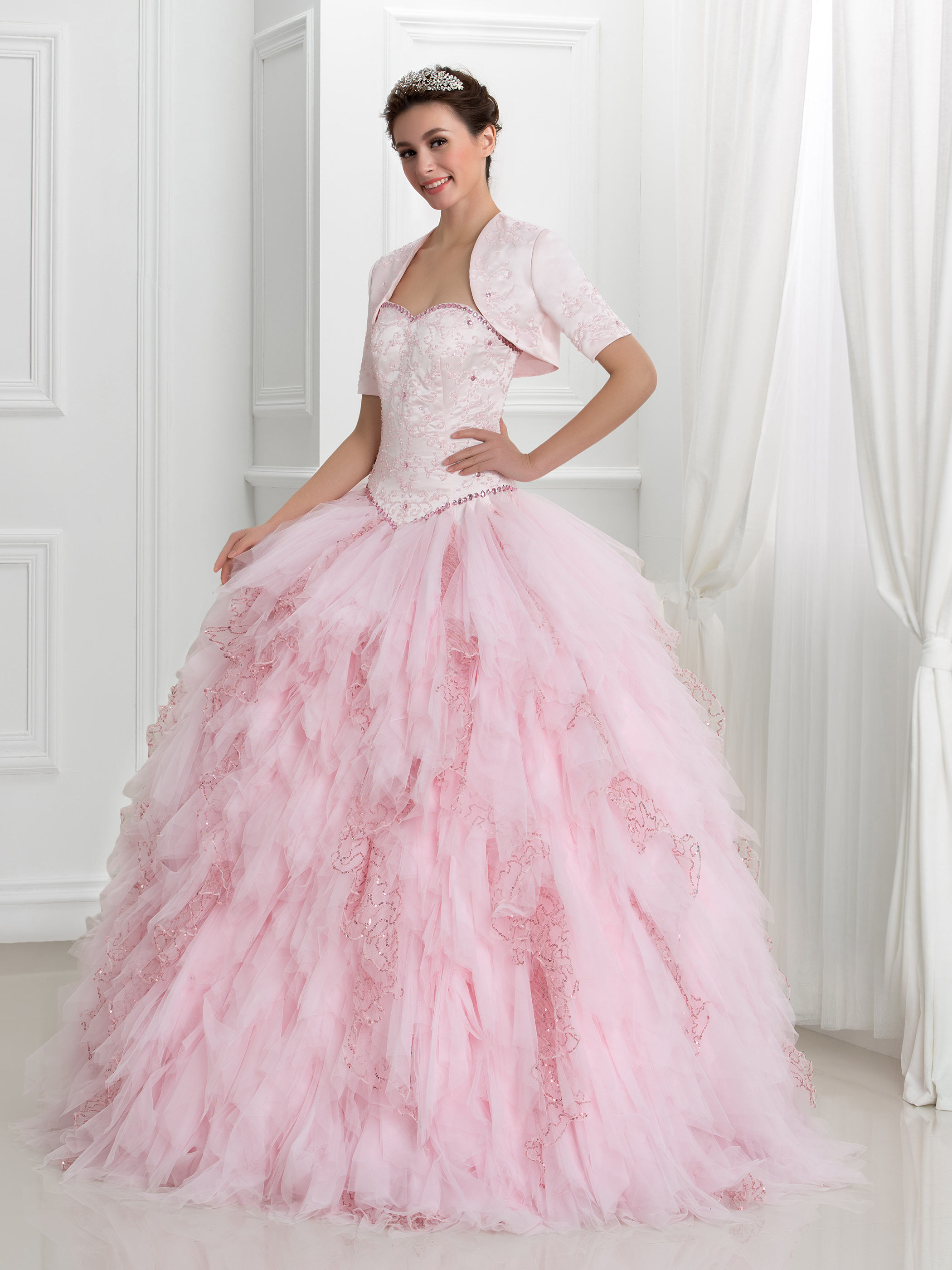 Ericdress Beading Sequins Tiered Ball Gown Quinceanera Dress With Jacket/Shawl