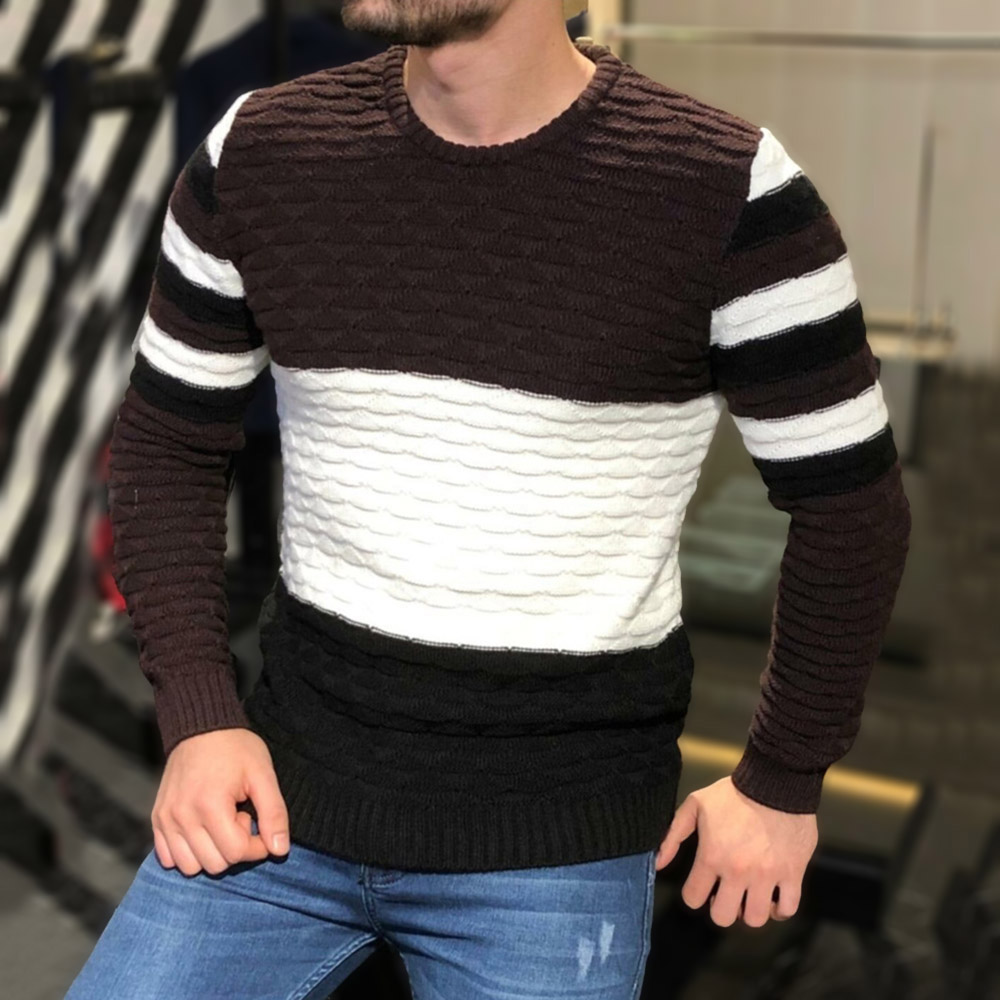 Ericdress Round Neck Color Block Standard Slim Men's Sweater