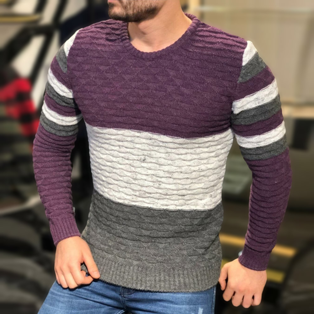 Ericdress Round Neck Color Block Standard Slim Men's Sweater