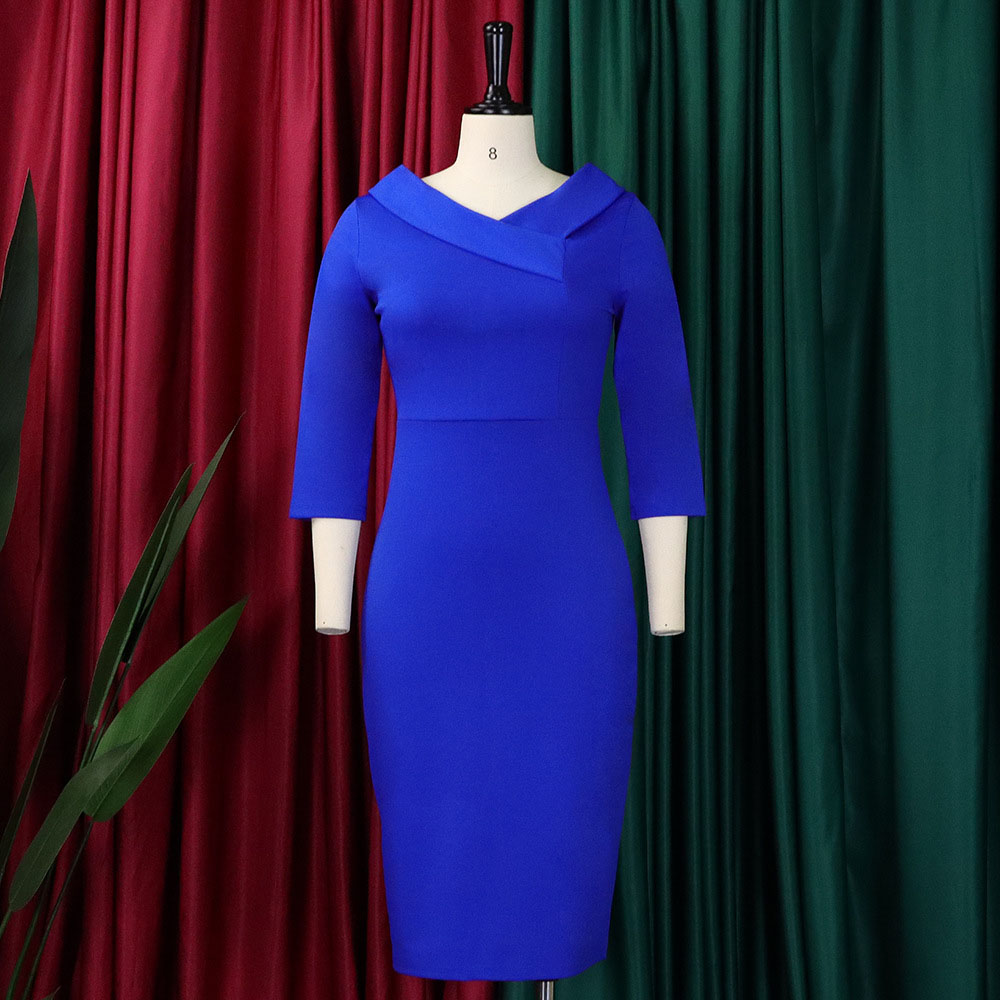 Ericdress V-Neck Three-Quarter Sleeve Split Regular Office Lady Bodycon Dress